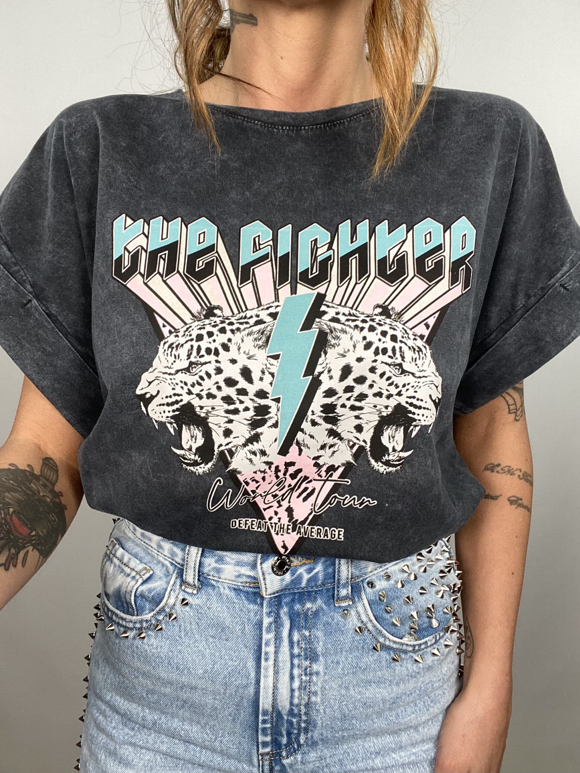 T-shirt Acid Wash Oversize - Leopardo - The Fighter