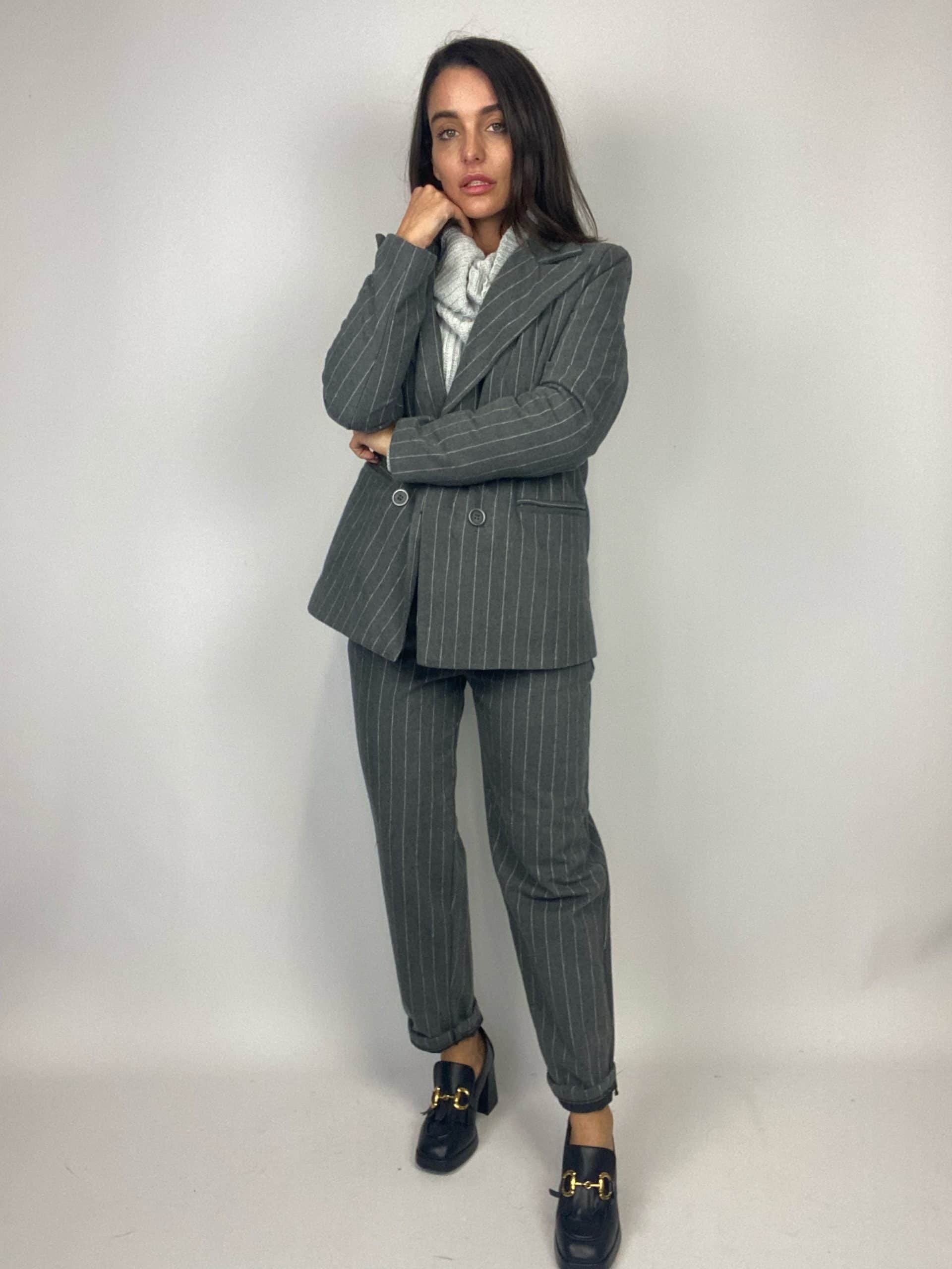 Blazer Completo Gessato Flanella - Grigio