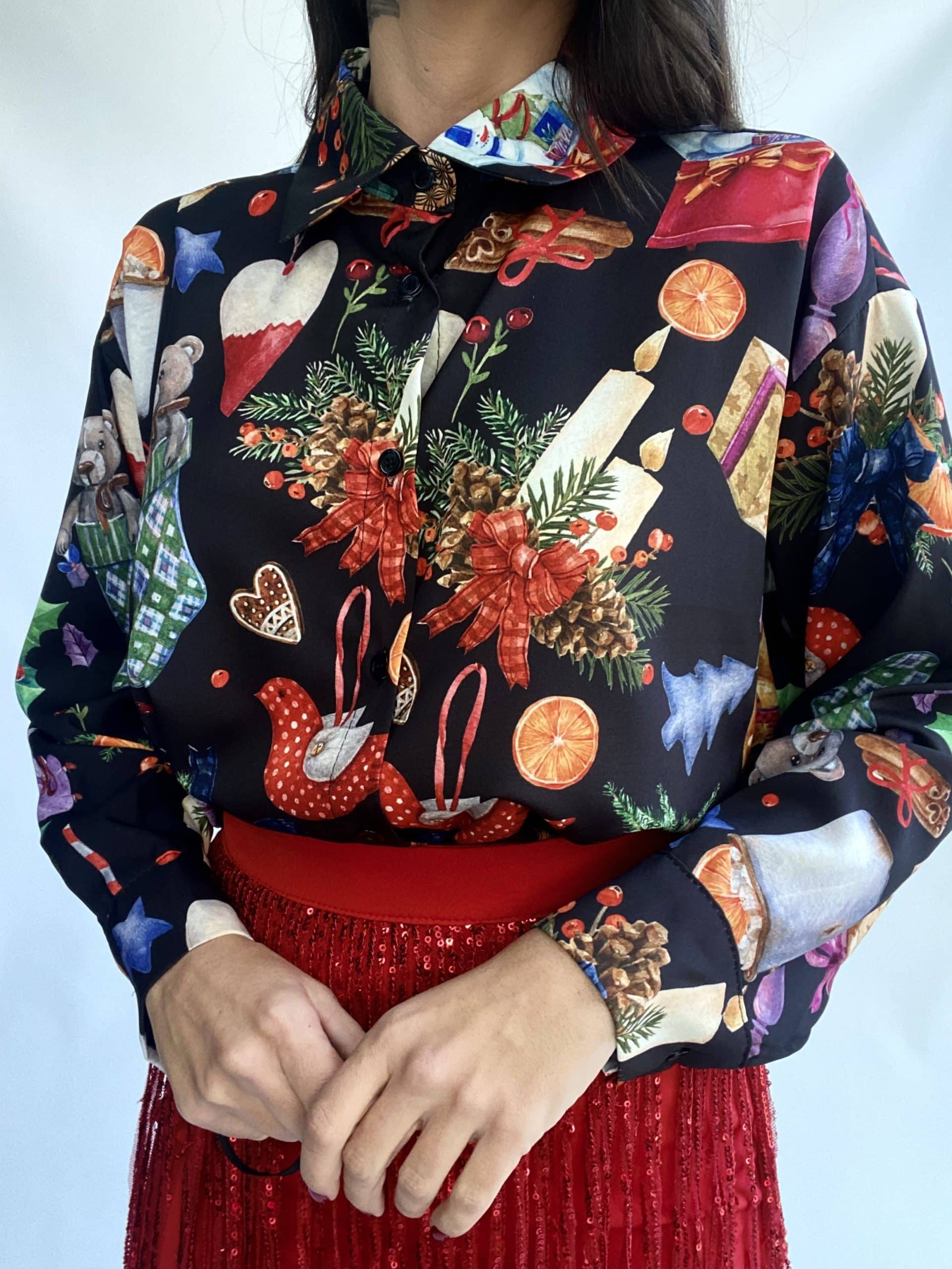 Camicia Orsetti e Addobbi di Natale - Nero