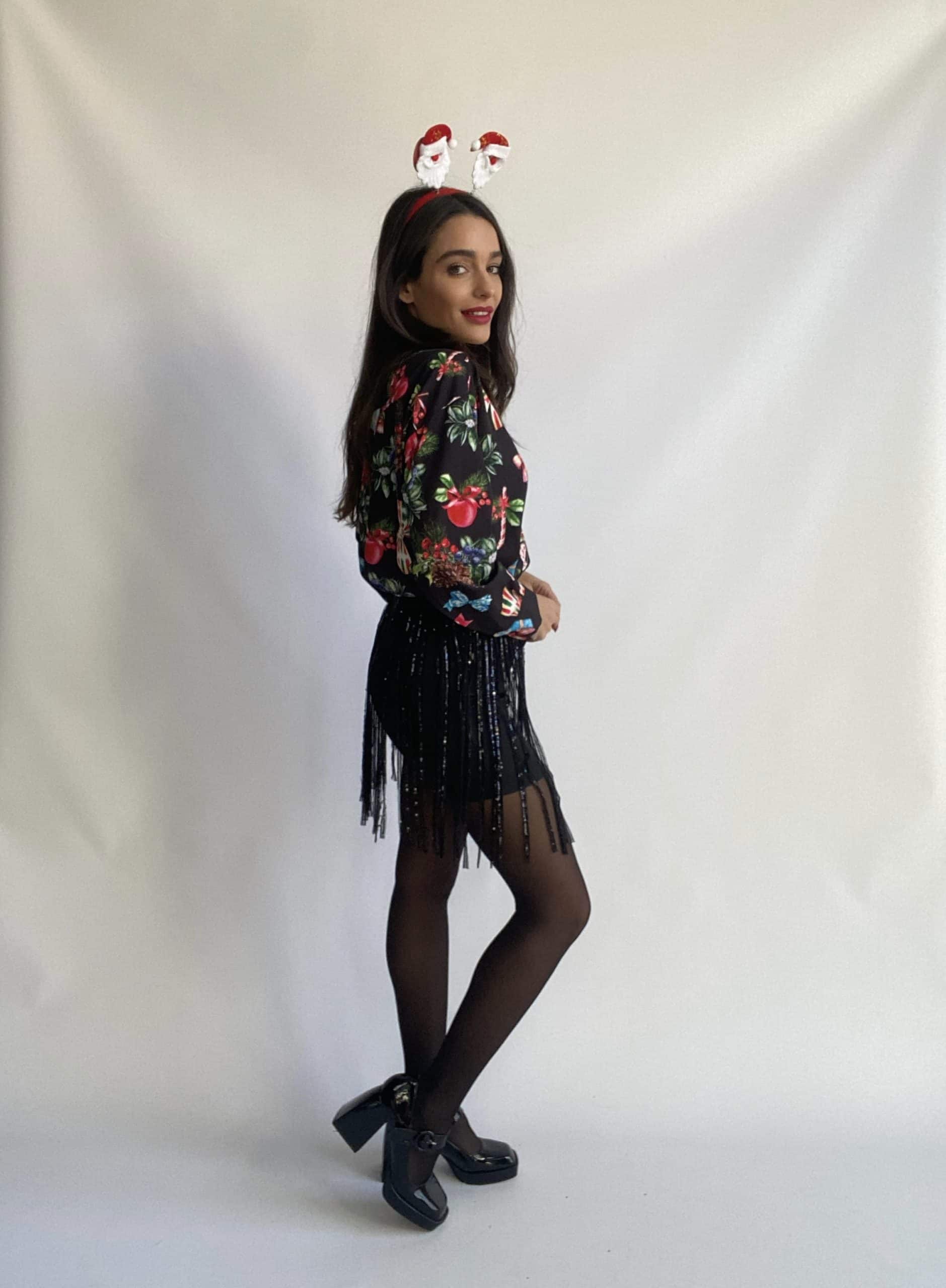 Mini Gonna Frange Paillettes - Nero