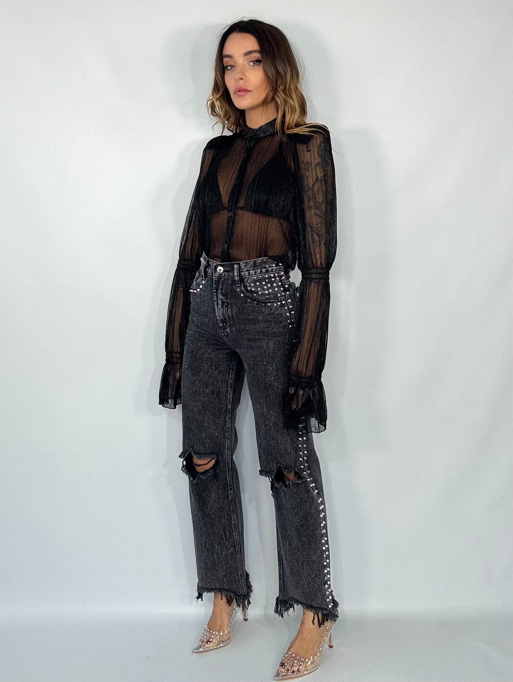 Camicia Boho con Spalline - Nero