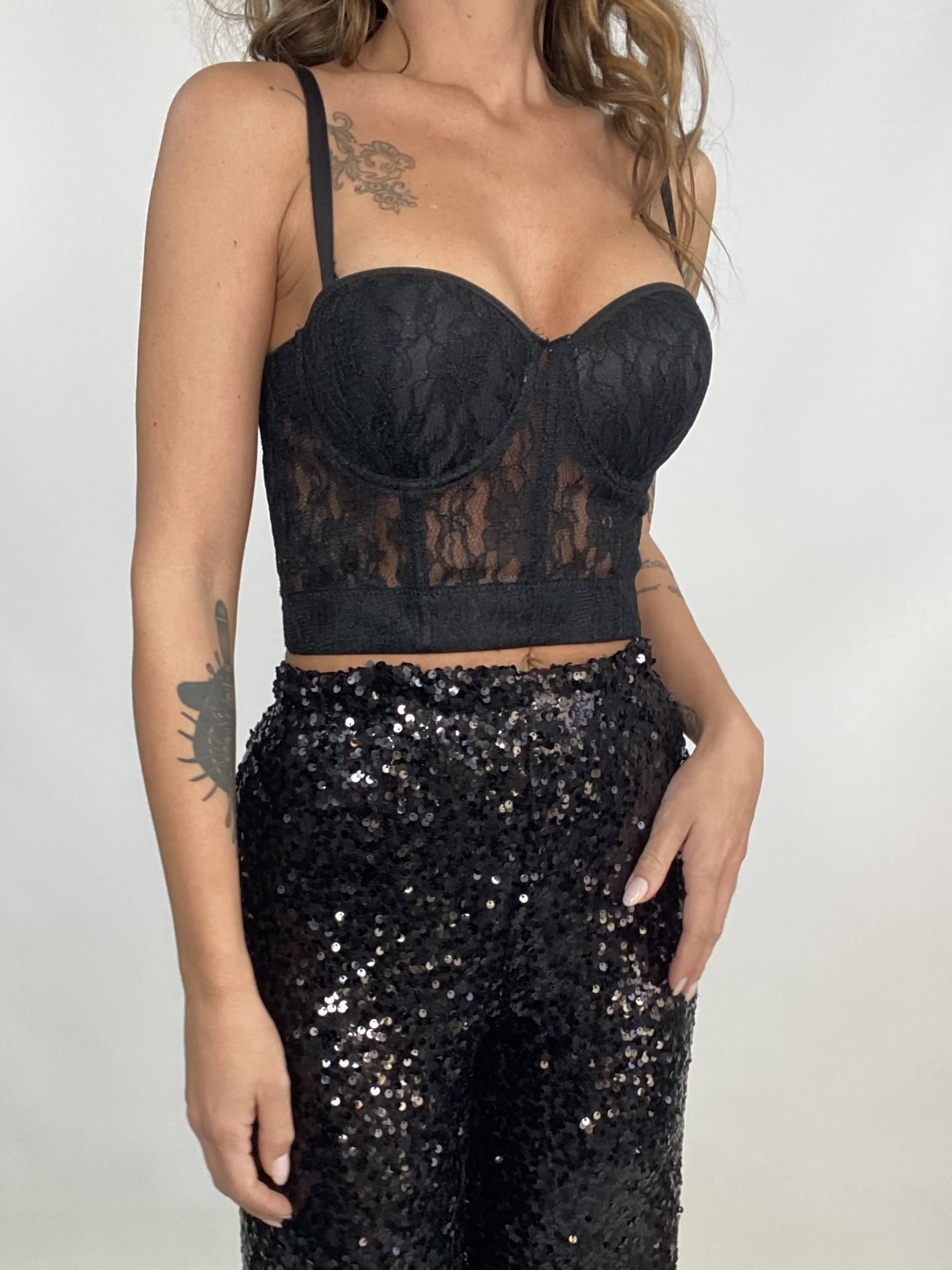 Corsetto Pizzo Coppe Imbottite - Nero