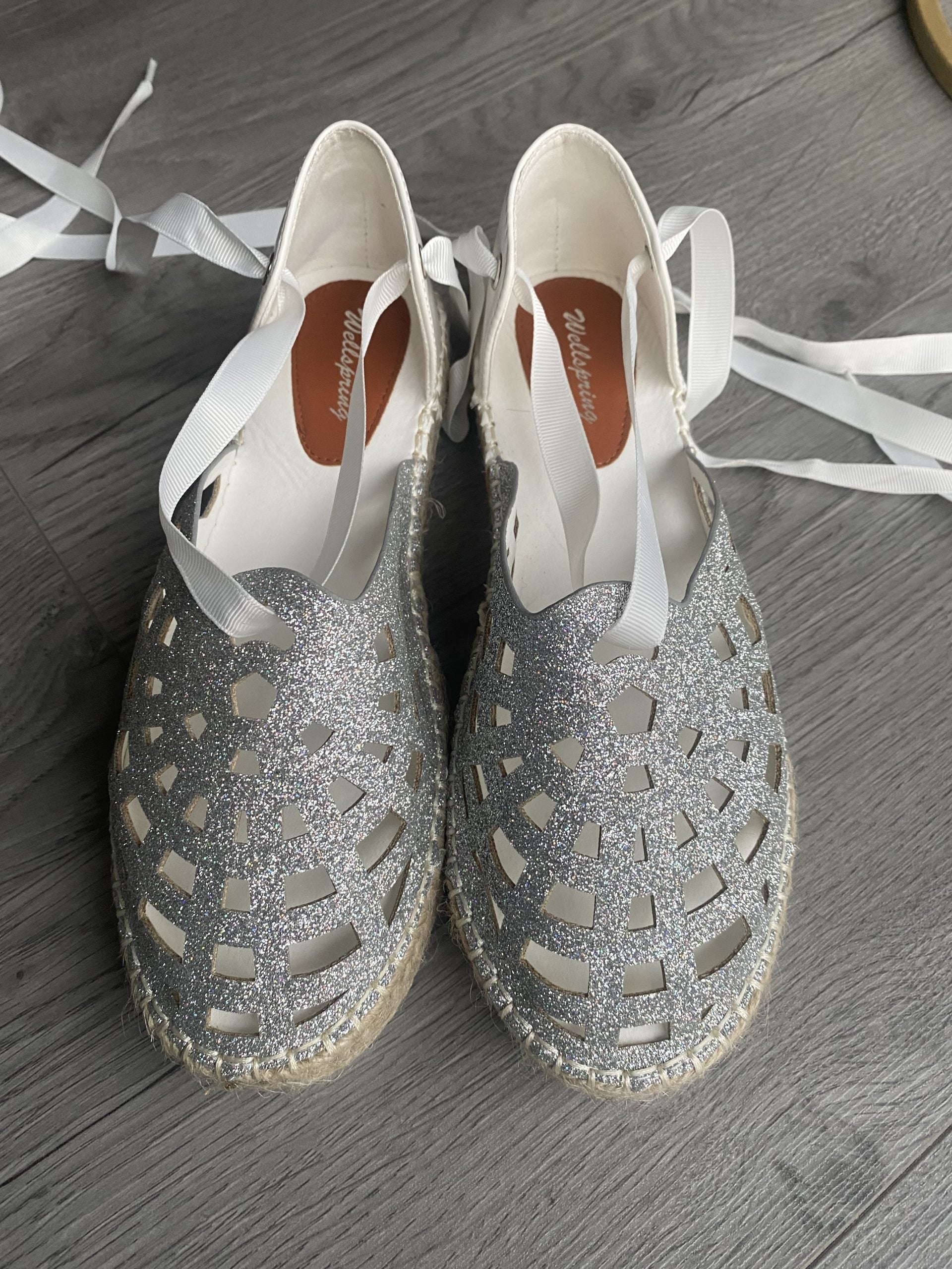 Espadrillas Glitter Lacci alla Schiava - Argento