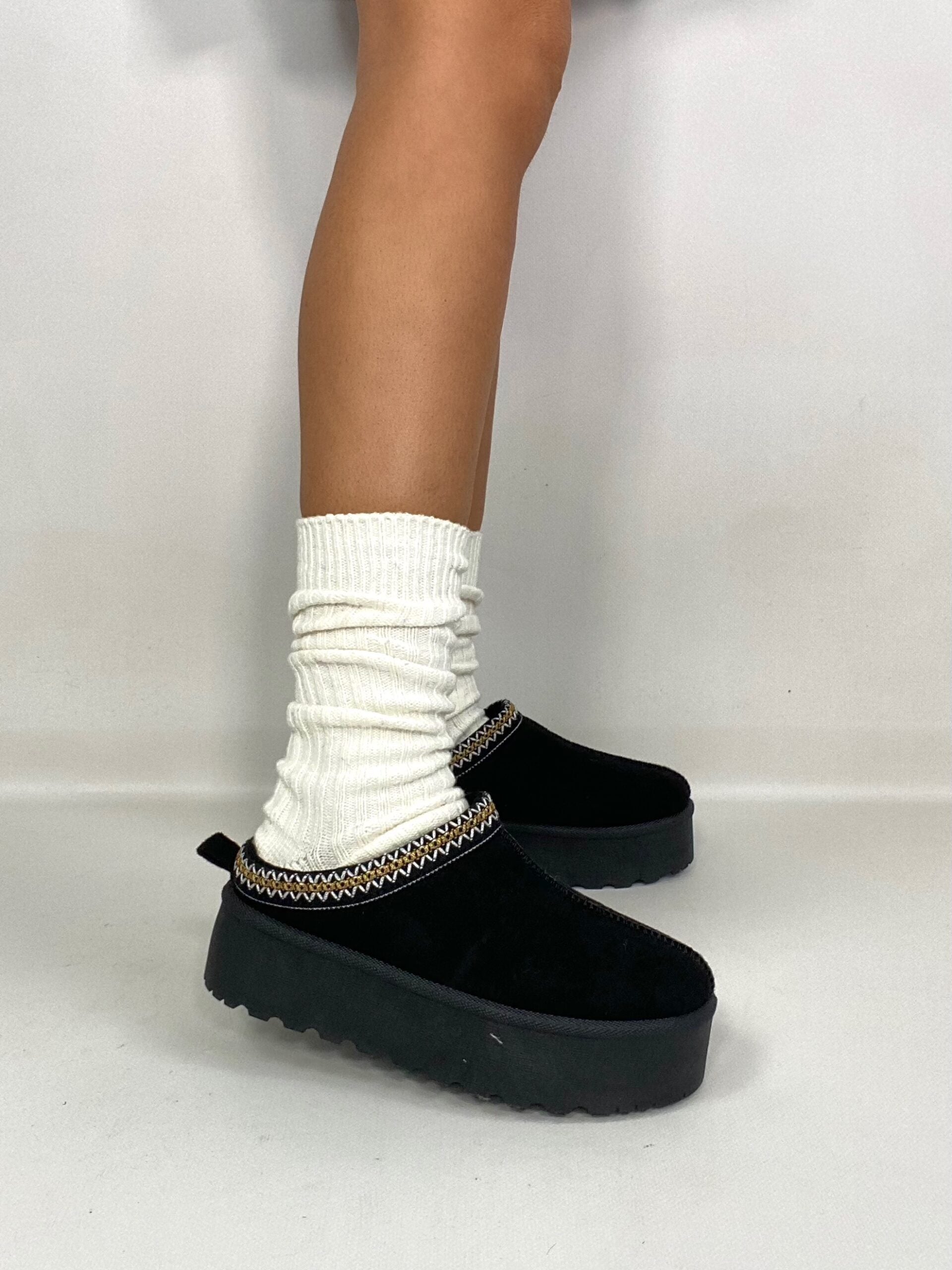 Sabot Platform con Pelo - Nero.