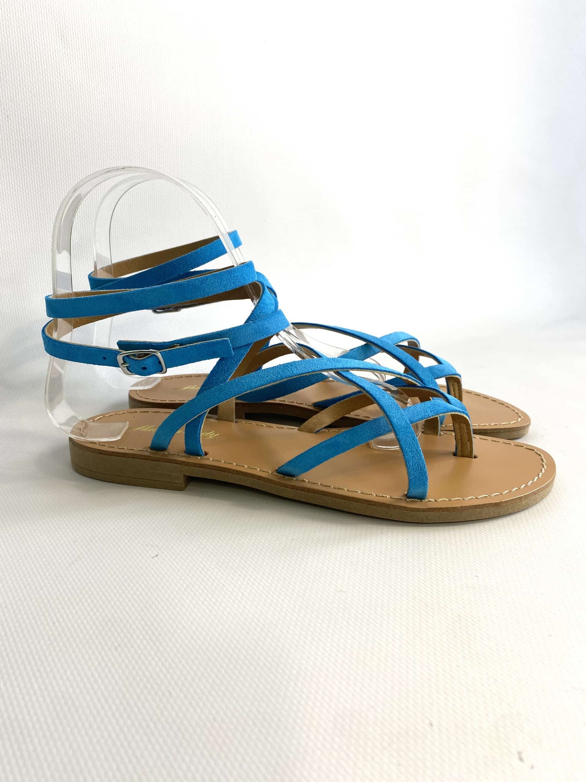 Sandali Vera Pelle Made In Italy - Azzurro.