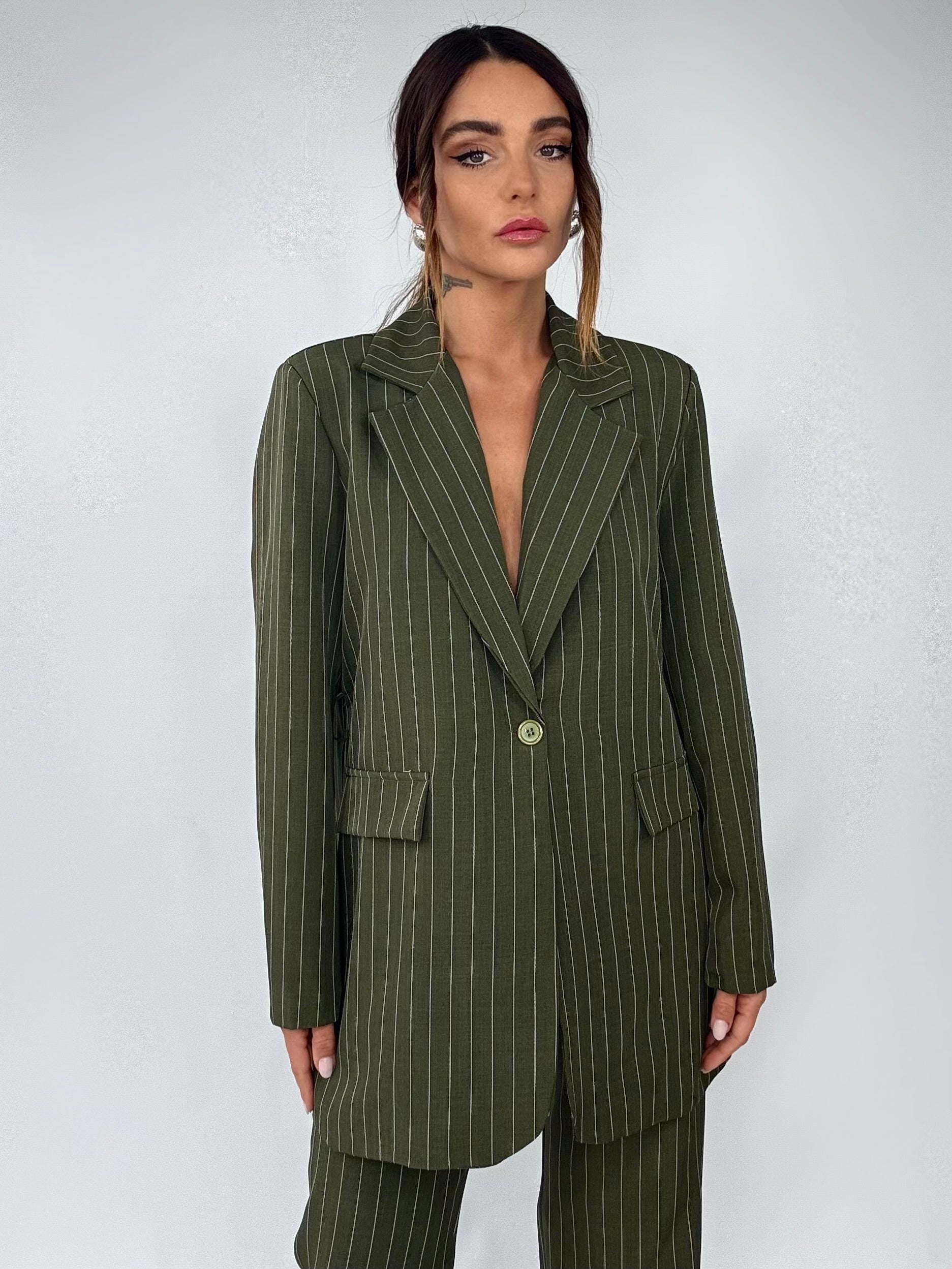 Completo Over Kimono. - Gessato Verde Militare