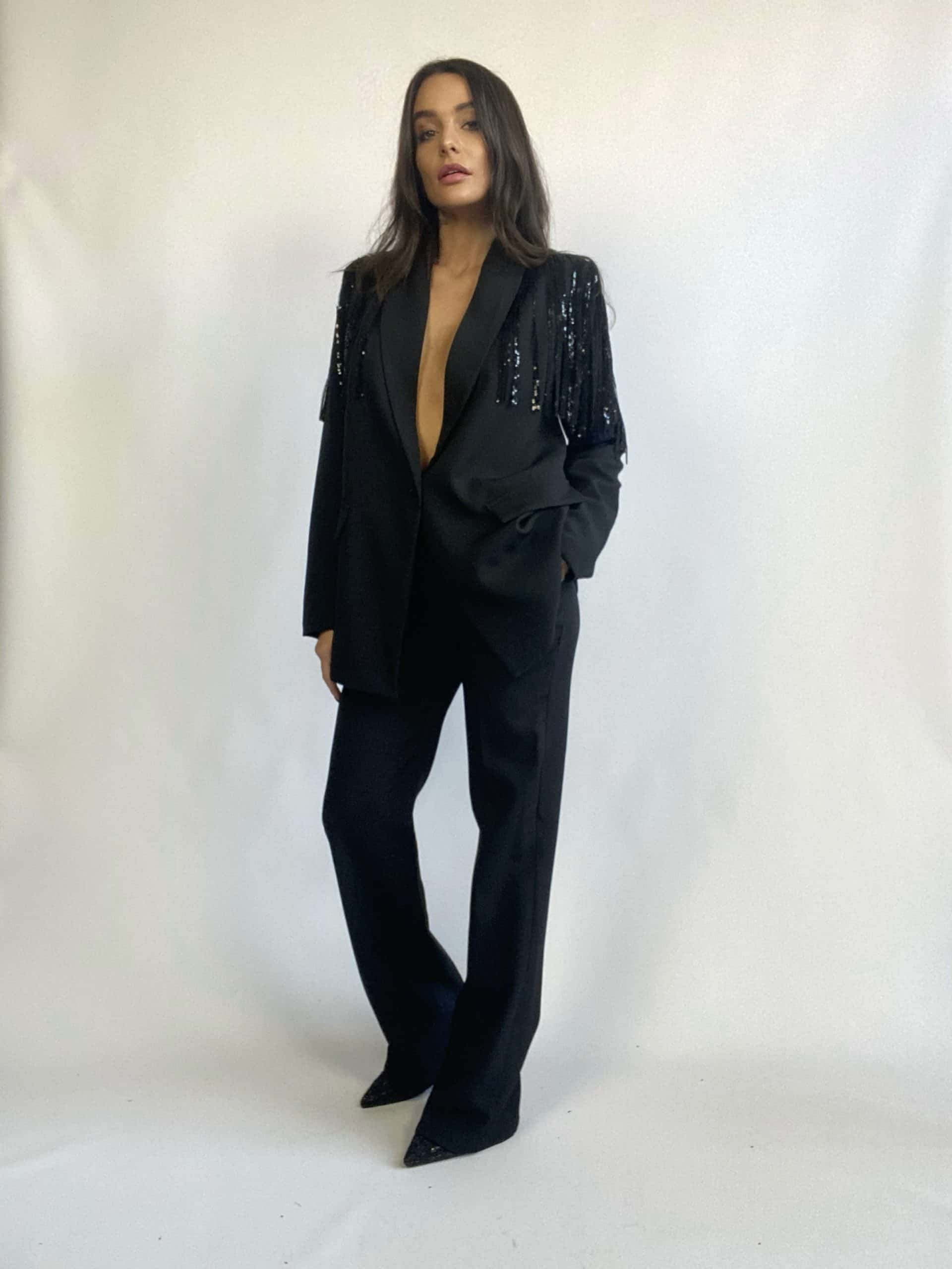 Blazer Completo Paillettes - Nero
