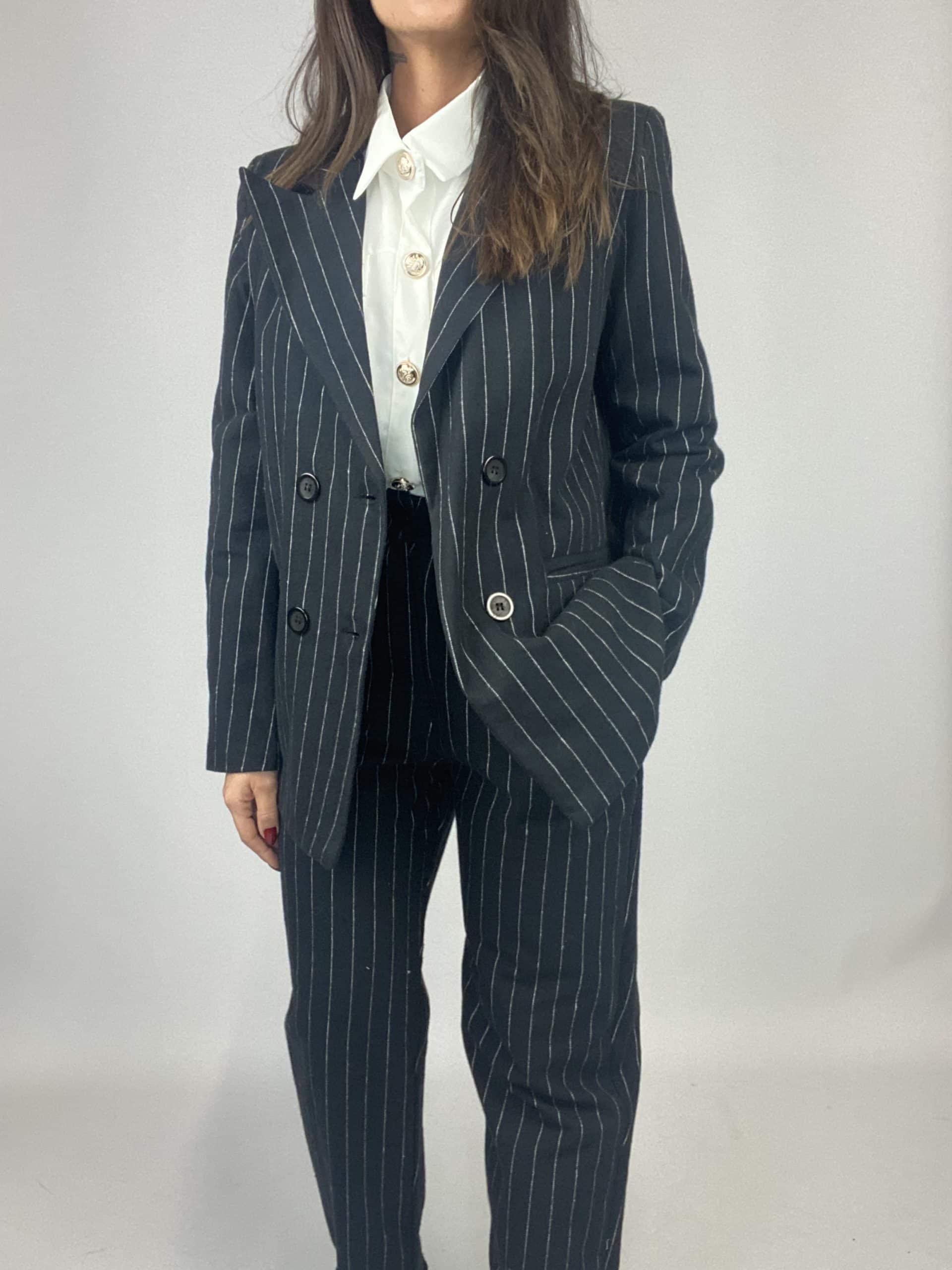 Blazer Completo Gessato Flanella - Nero