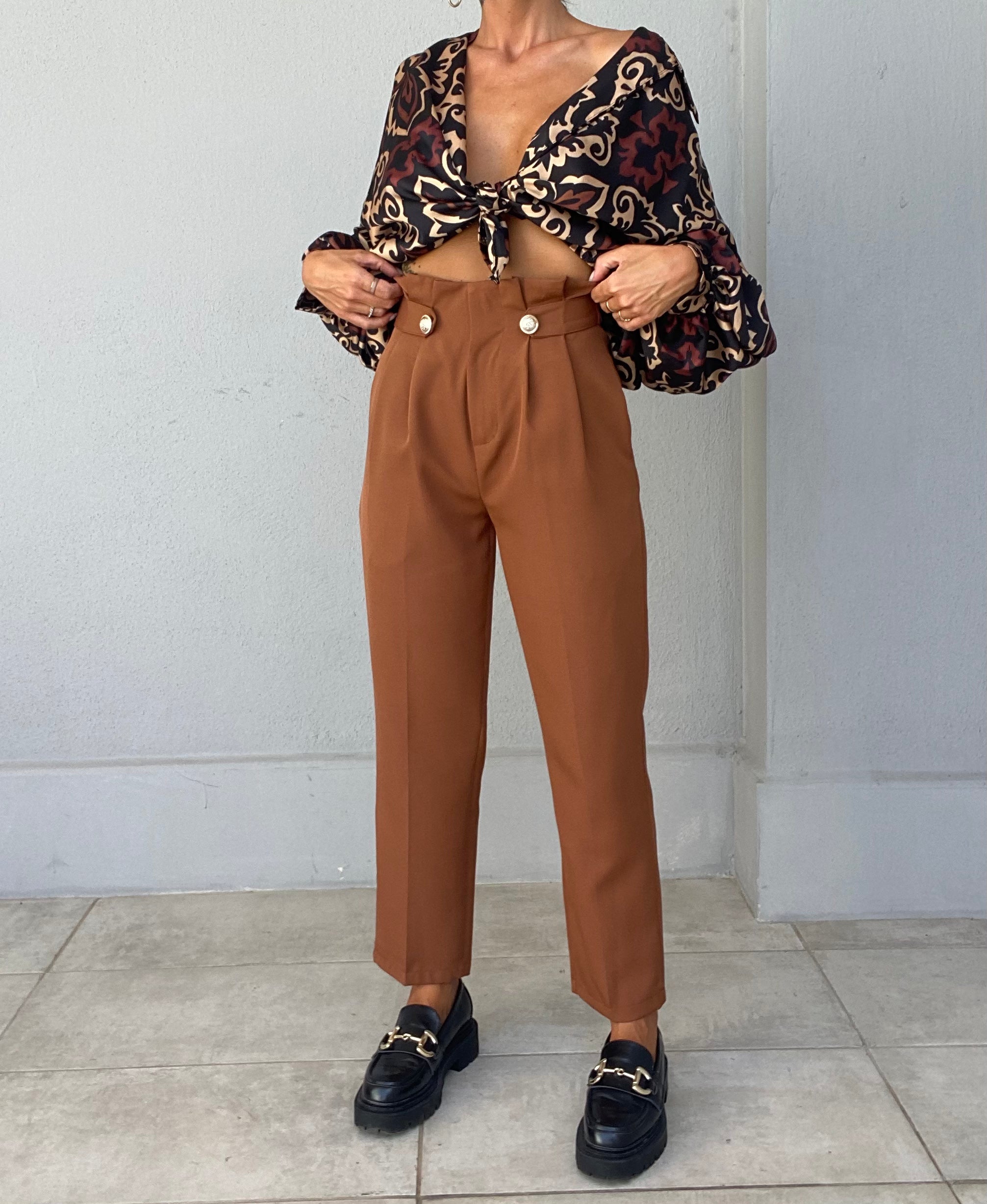 Pantaloni Pinces Bottoni Gioiello - Nero