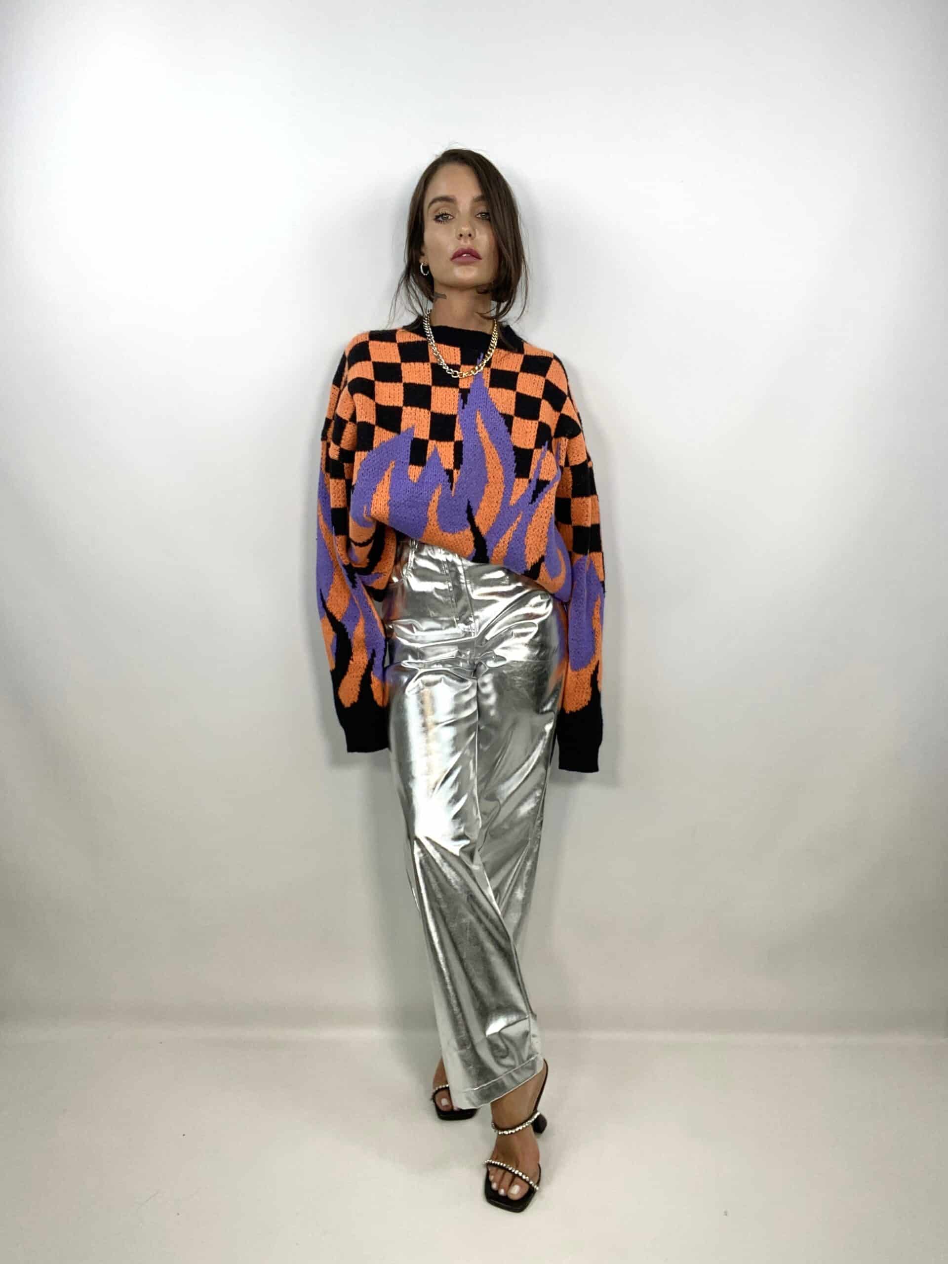 Pullover Con Scacchi e Fiamma - Giallo / Nero