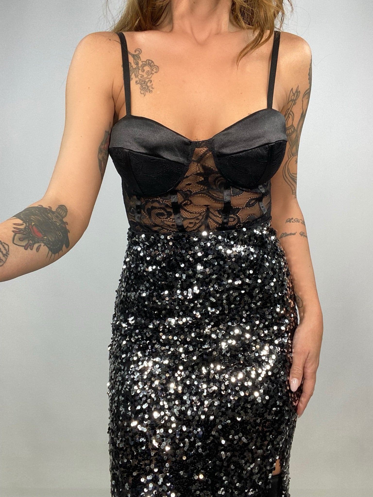 Body Raso con Inserti in Pizzo - Nero