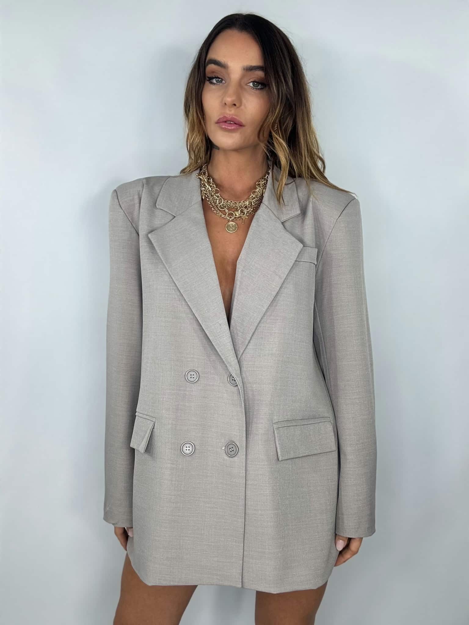 Blazer Over Cut Out con Fibbie - Tortora