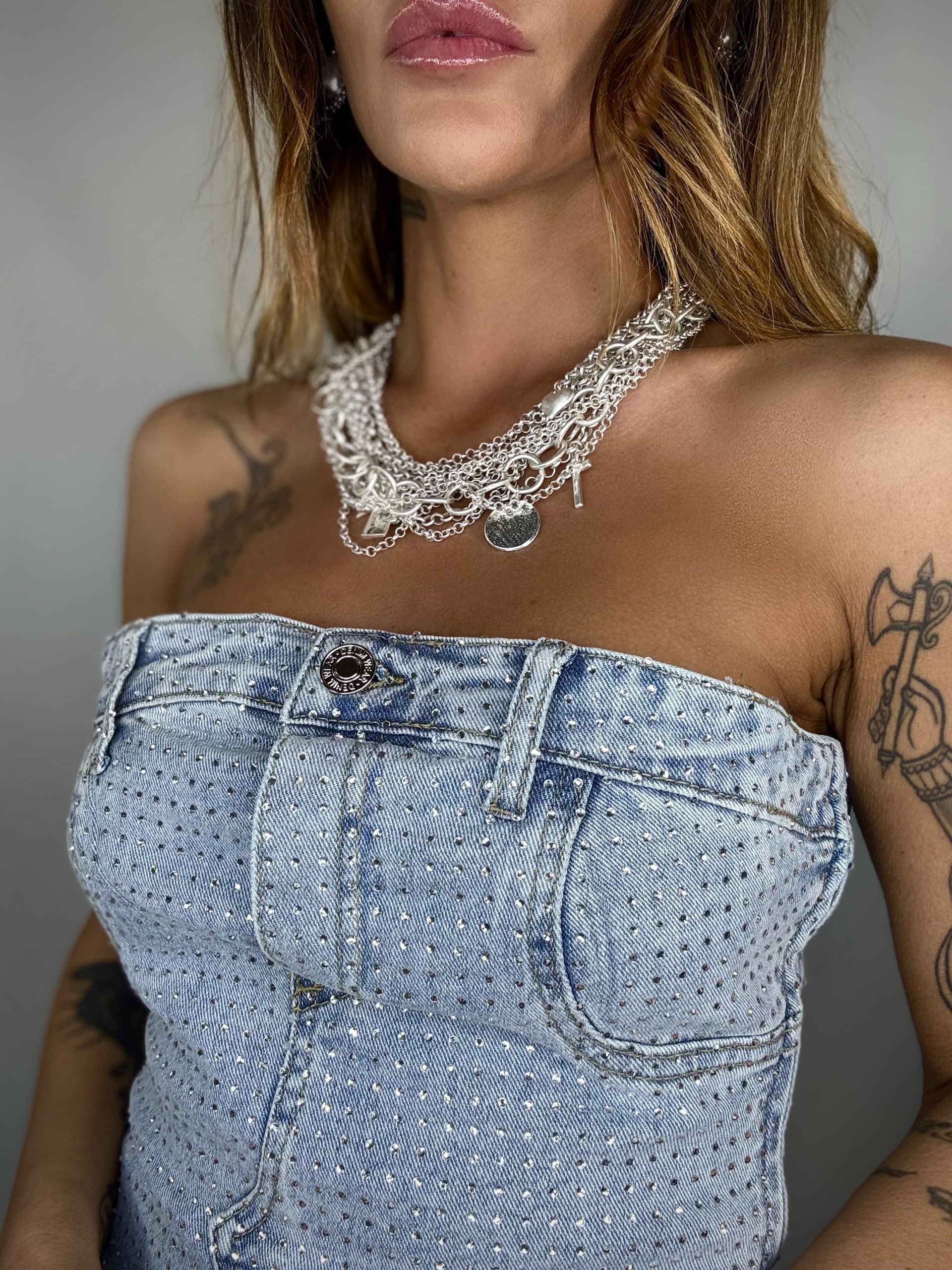 Mini Dress Jeans Strass