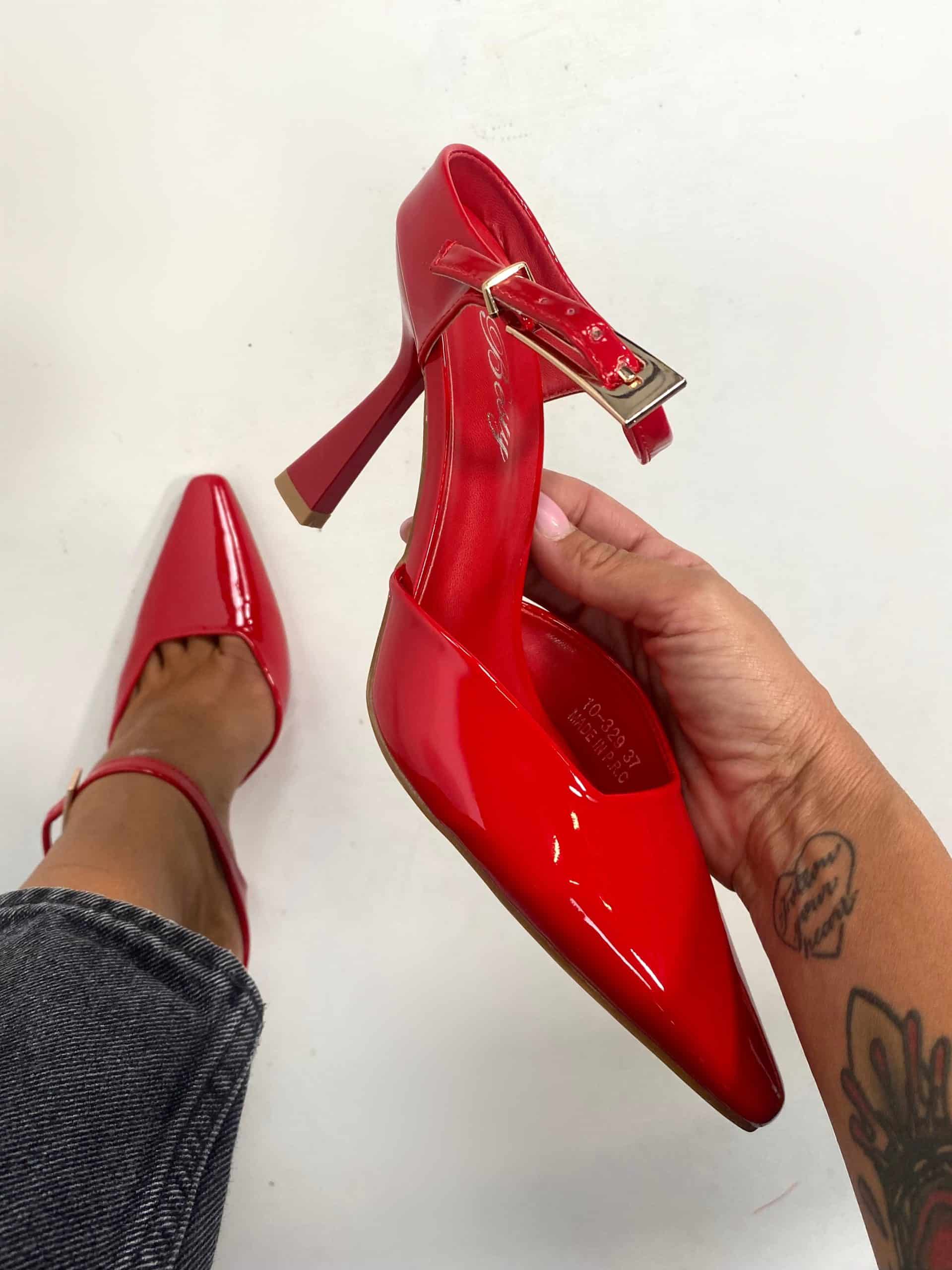 Sabot con Fibbietta e Tacco Medio - Rosso