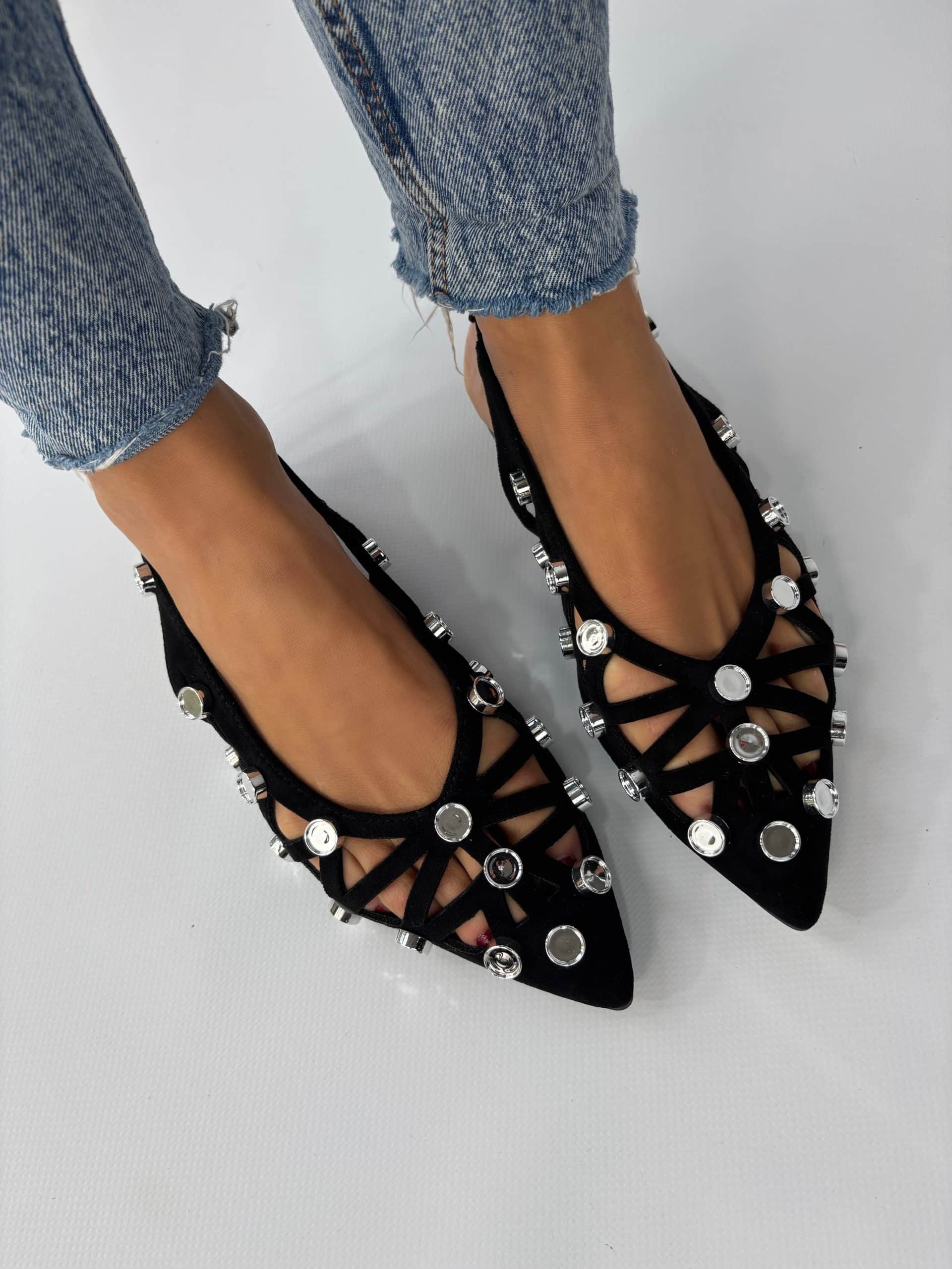 Slingback Intreccio Borchie - Nero
