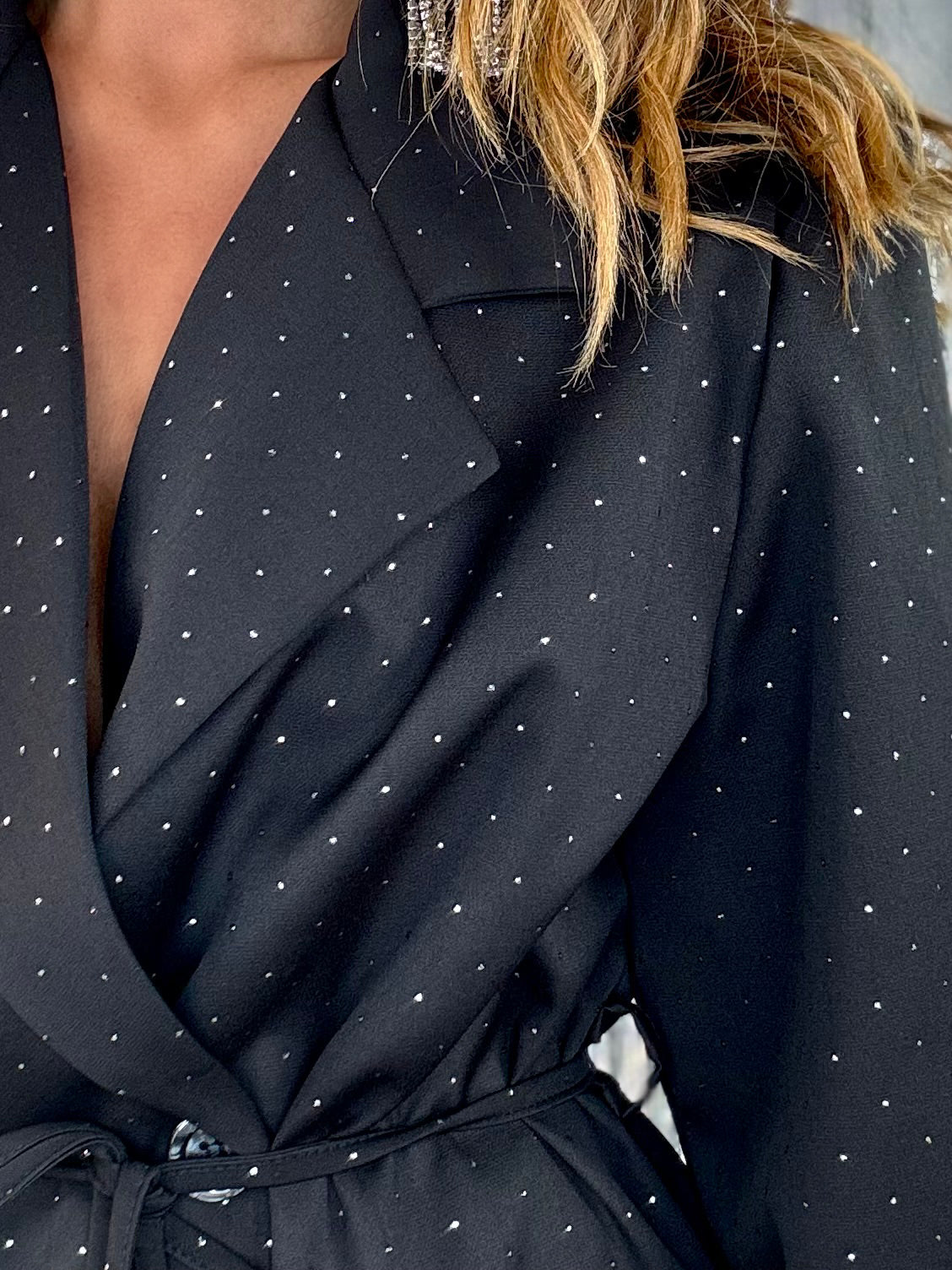 Blazer Over Kimono Strass - Nero