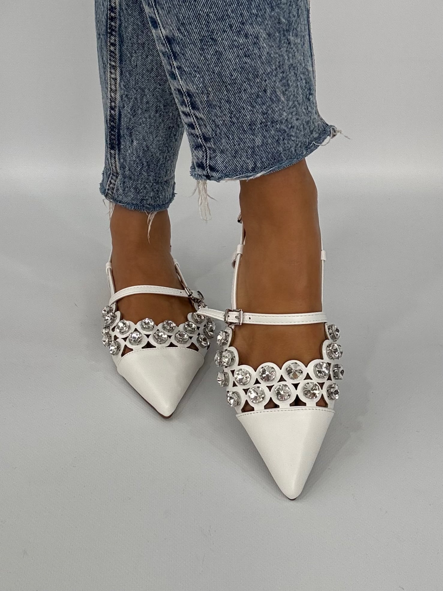 Slingback Flat Pietre - Bianco
