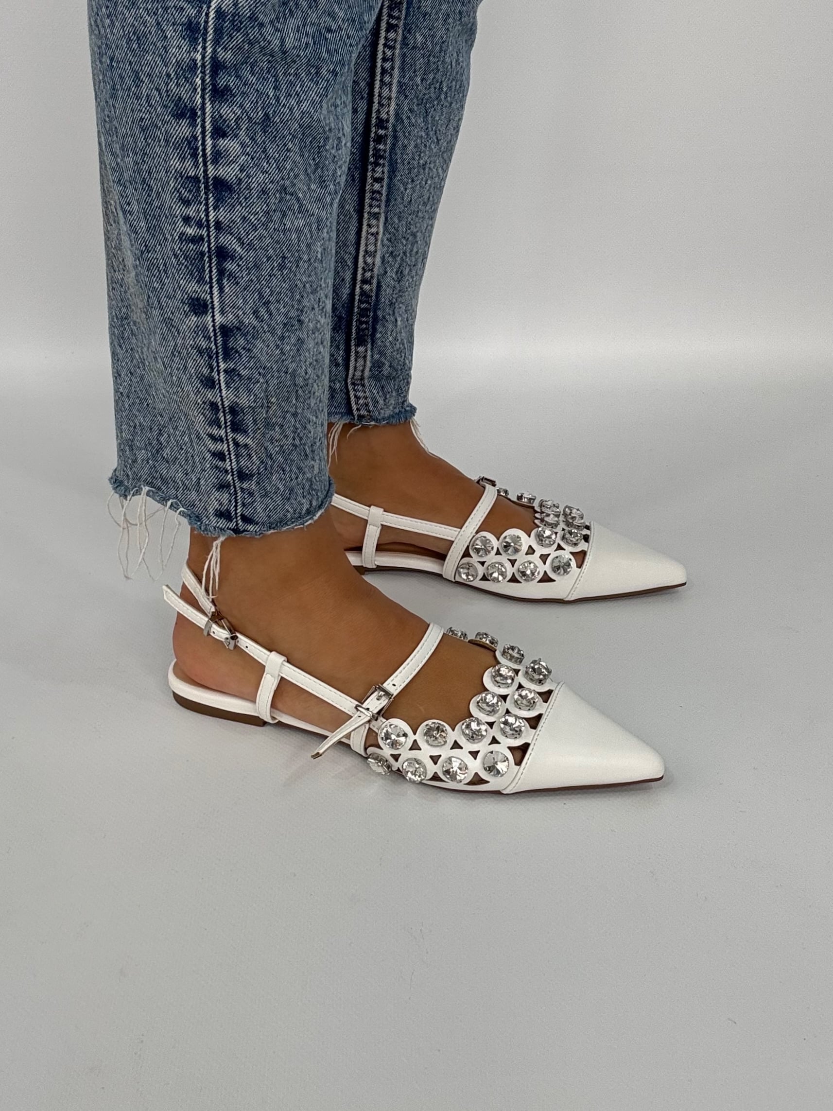 Slingback Flat Pietre - Bianco