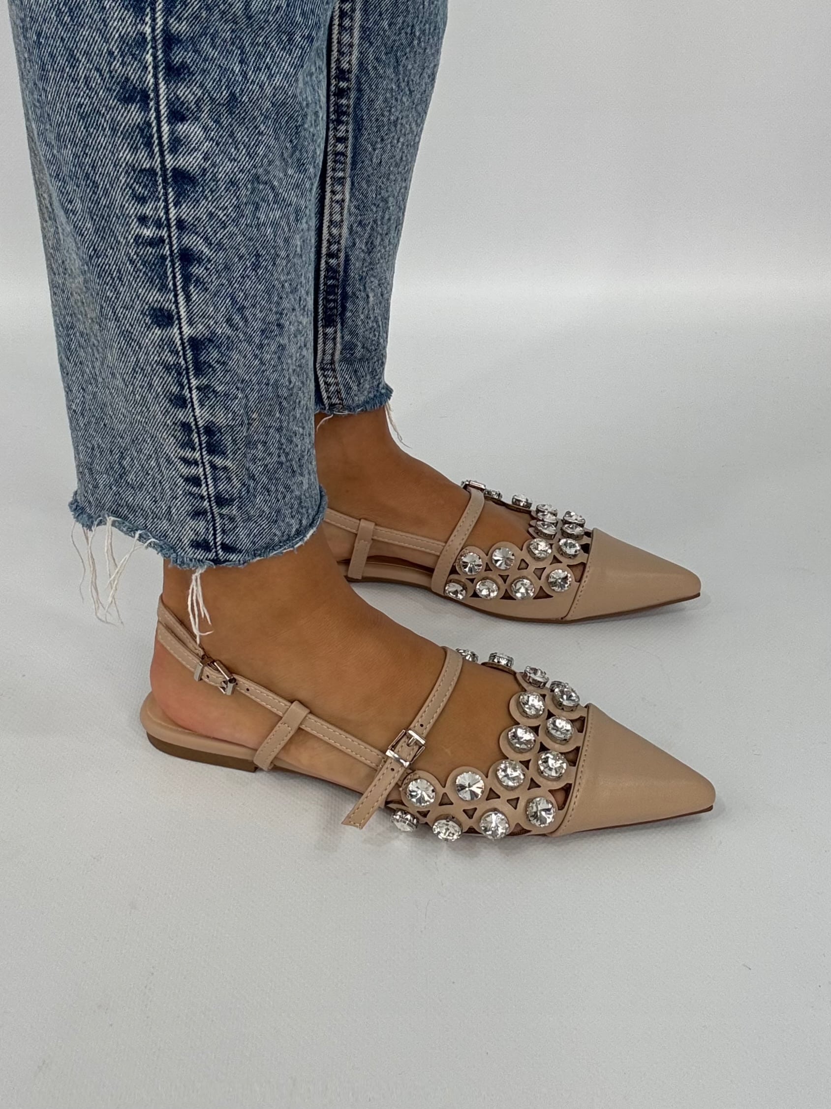 Slingback Flat Pietre - Nude