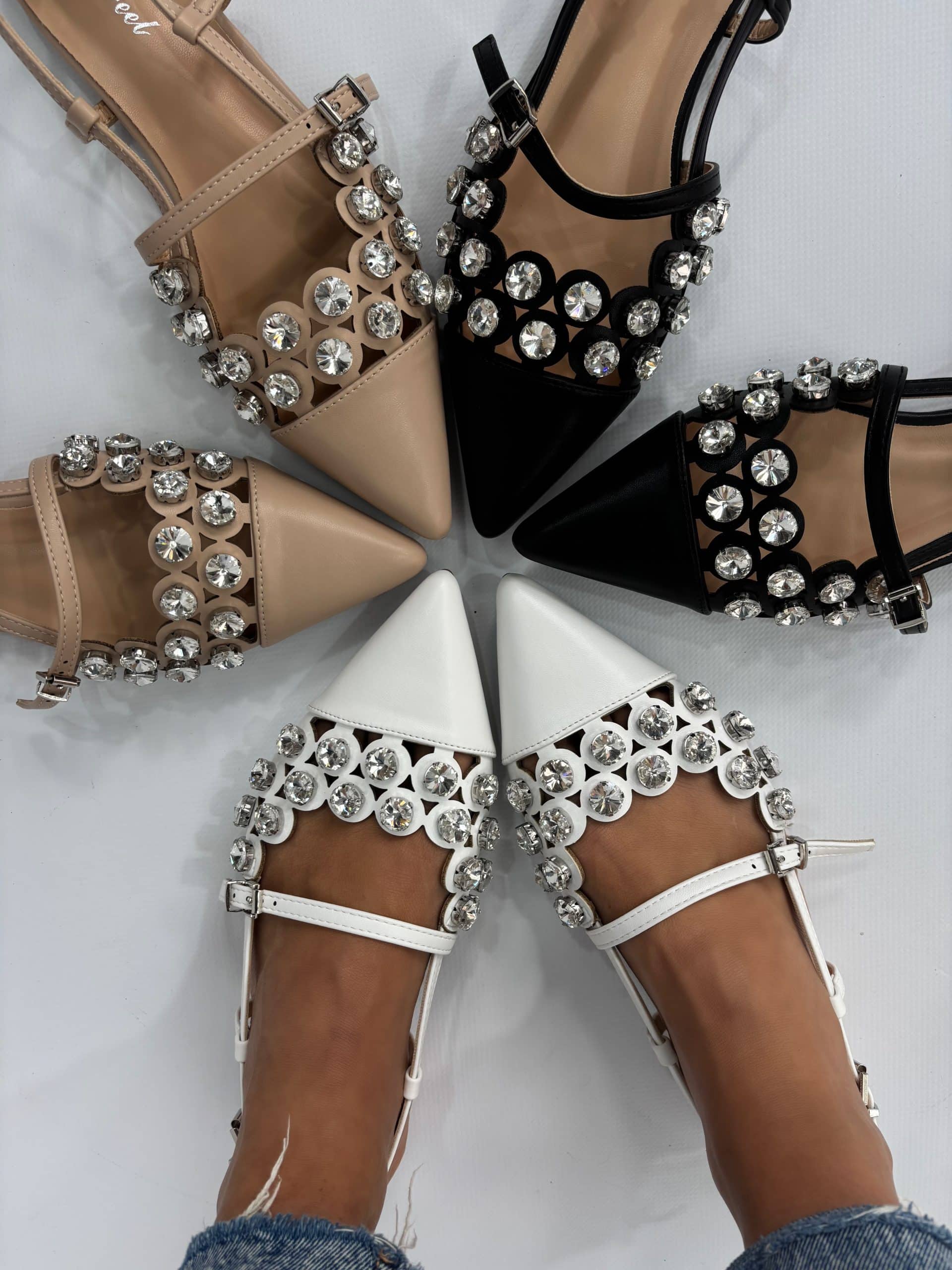 Slingback Flat Pietre - Bianco