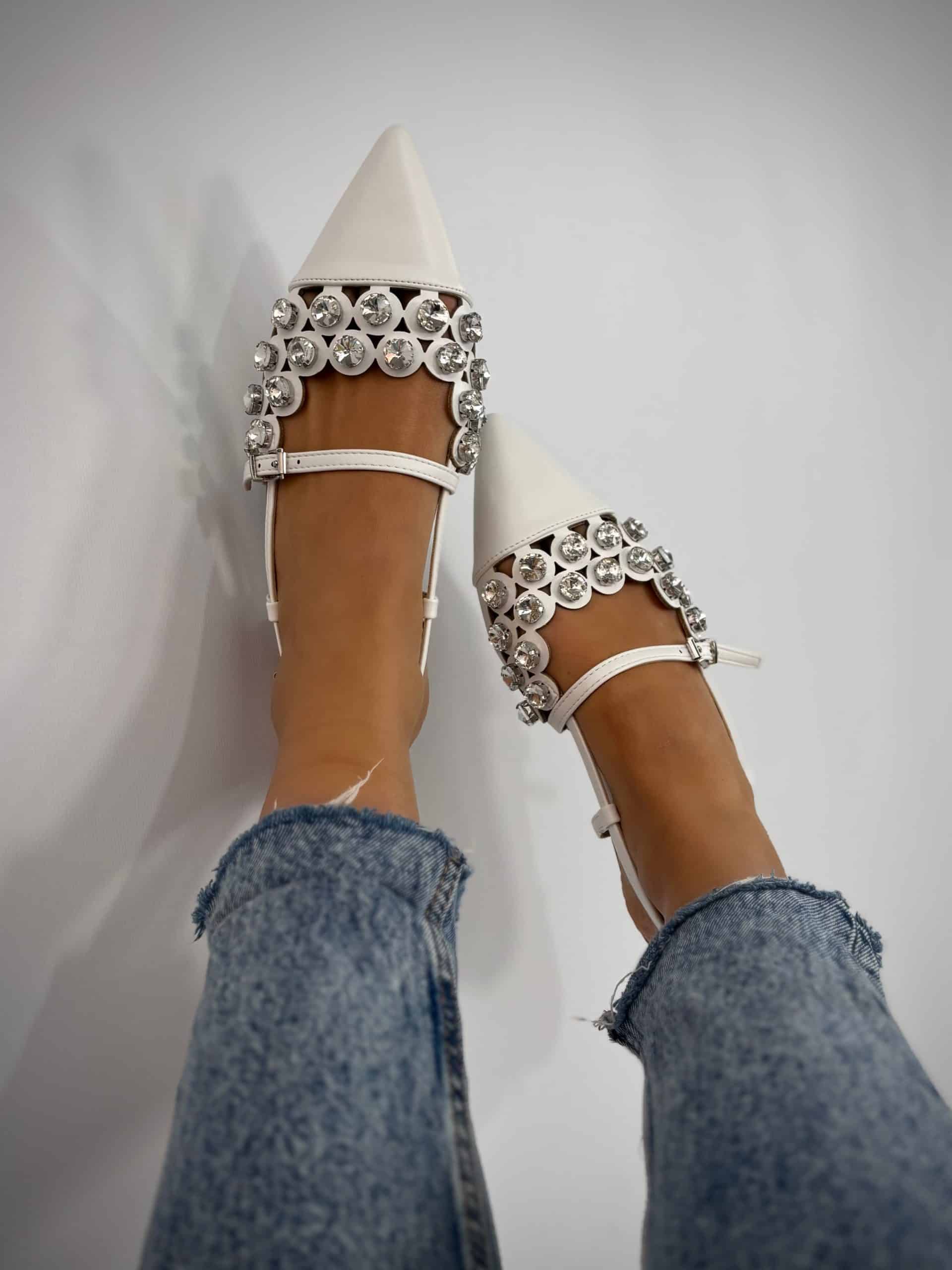 Slingback Flat Pietre - Bianco