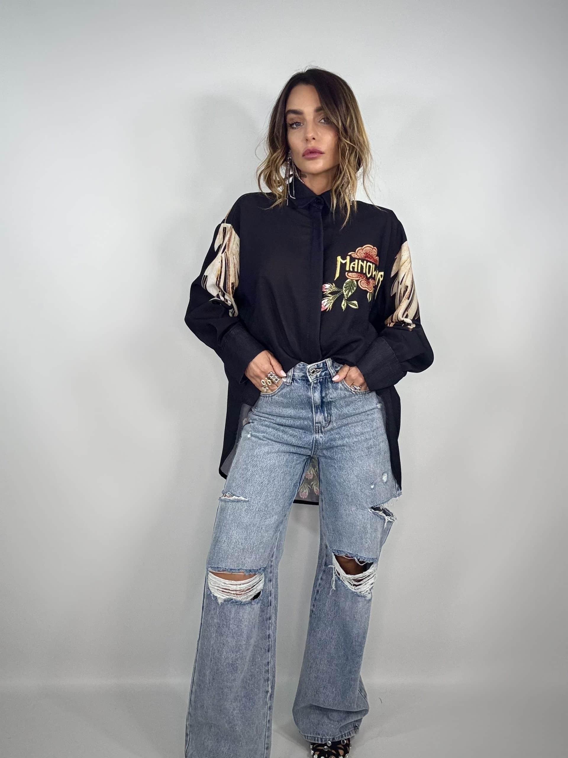 Jeans Wide Strappi - Denim.