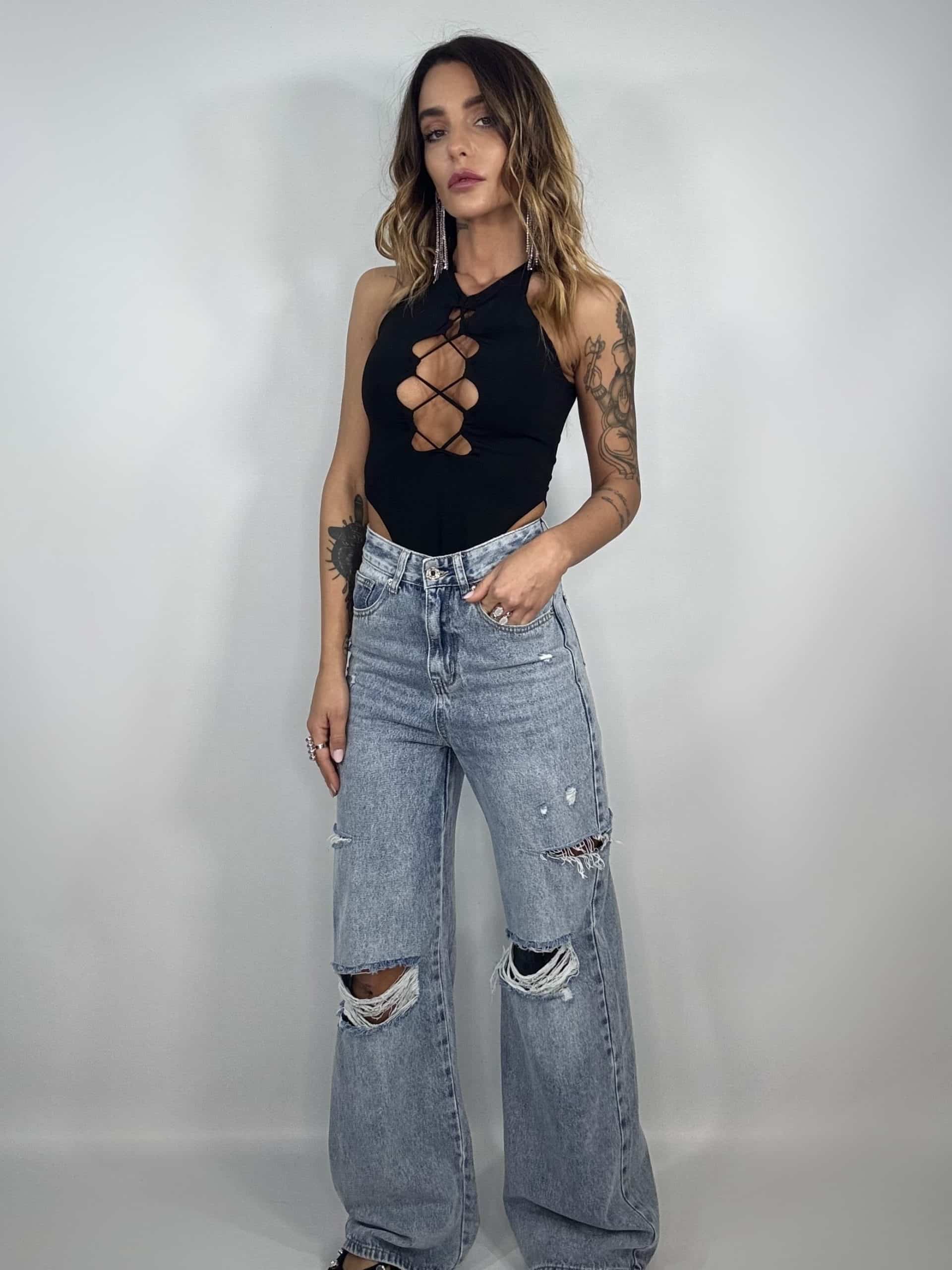 Jeans Wide Strappi - Denim.