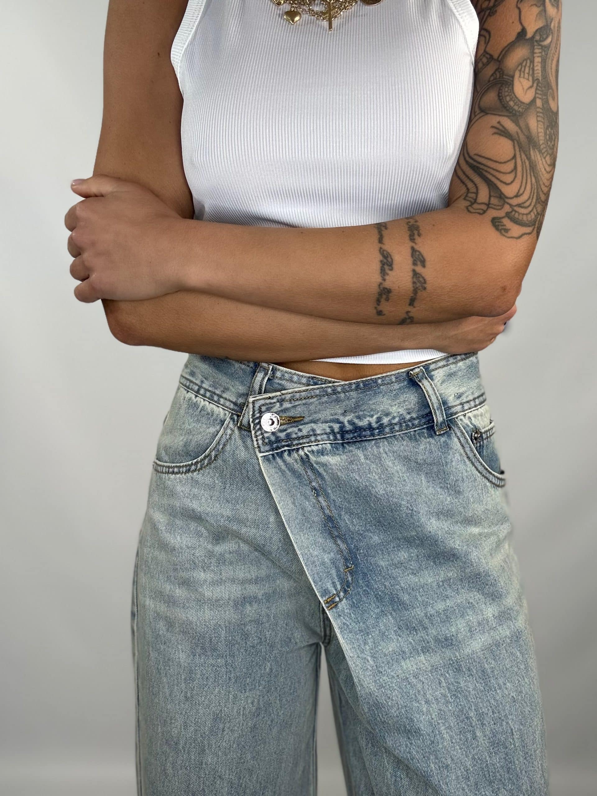 Jeans Super Wide Incrocio - Denim Sabbiato