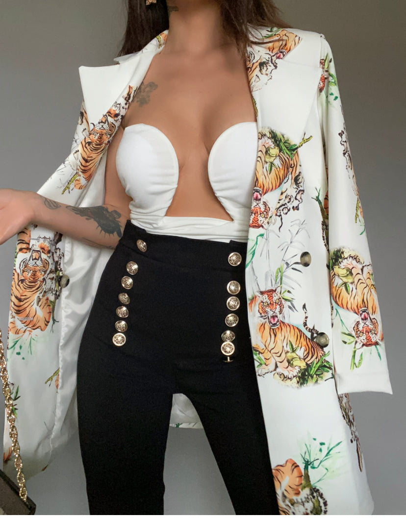 Pantaloni Skinny Bottoni Gioiello - Bianco