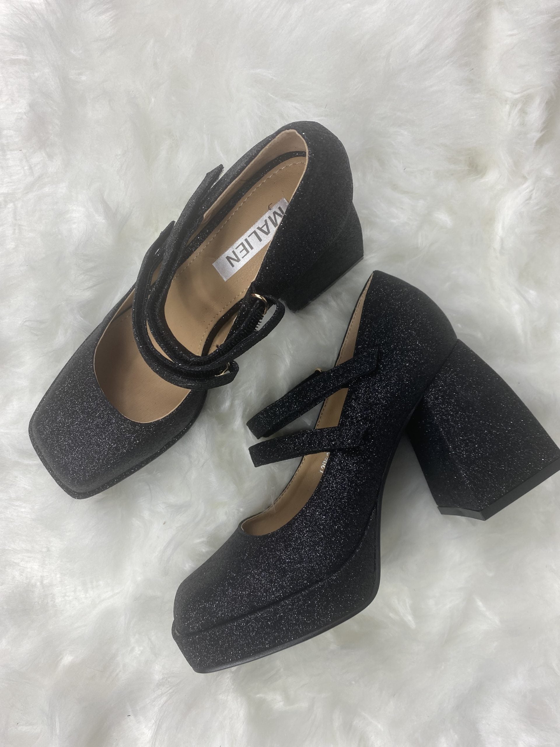 Mary Jane Shine Doppio Cinturino - Glitter Nero