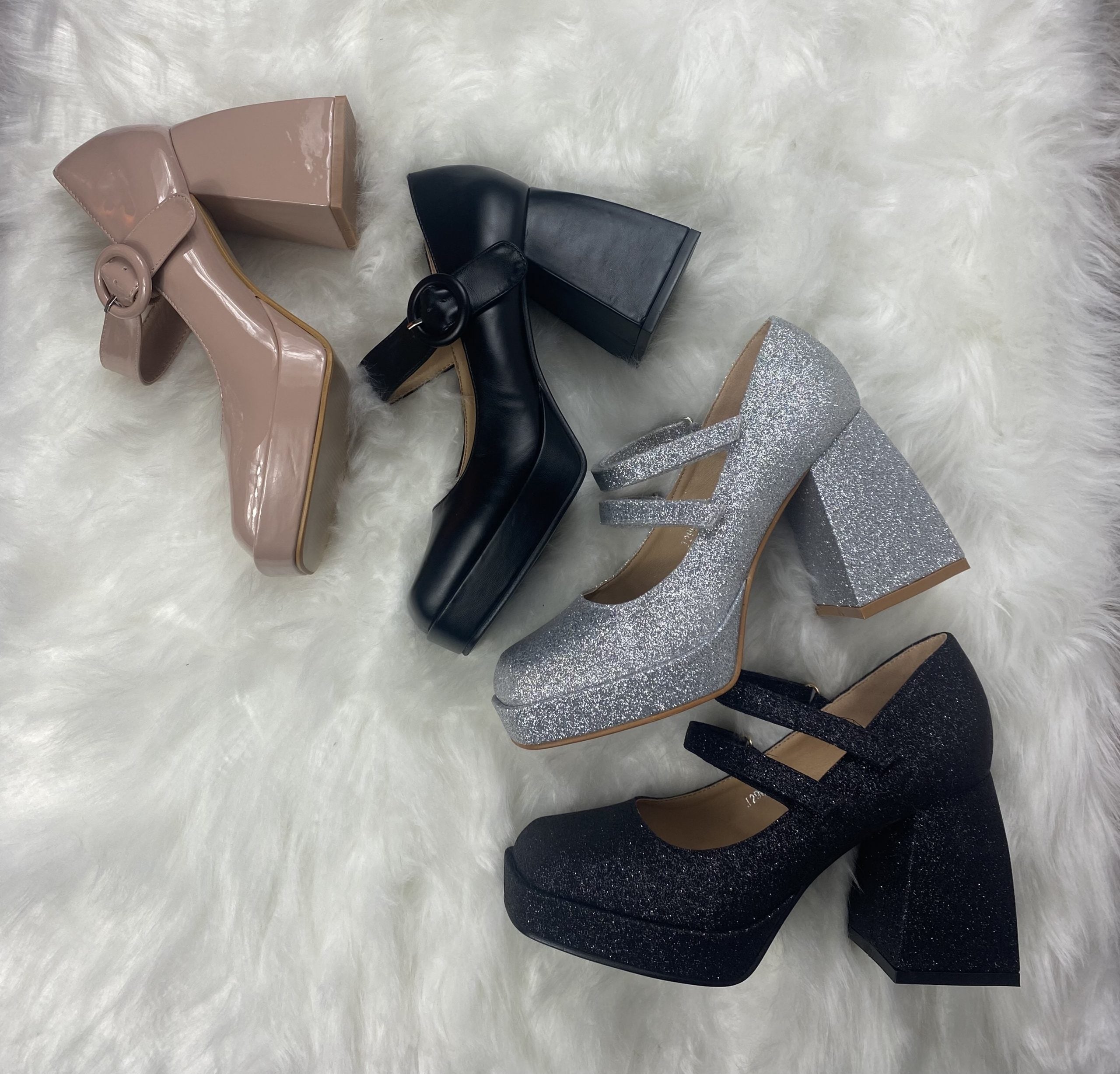 Mary Jane Shine Doppio Cinturino - Glitter Argento