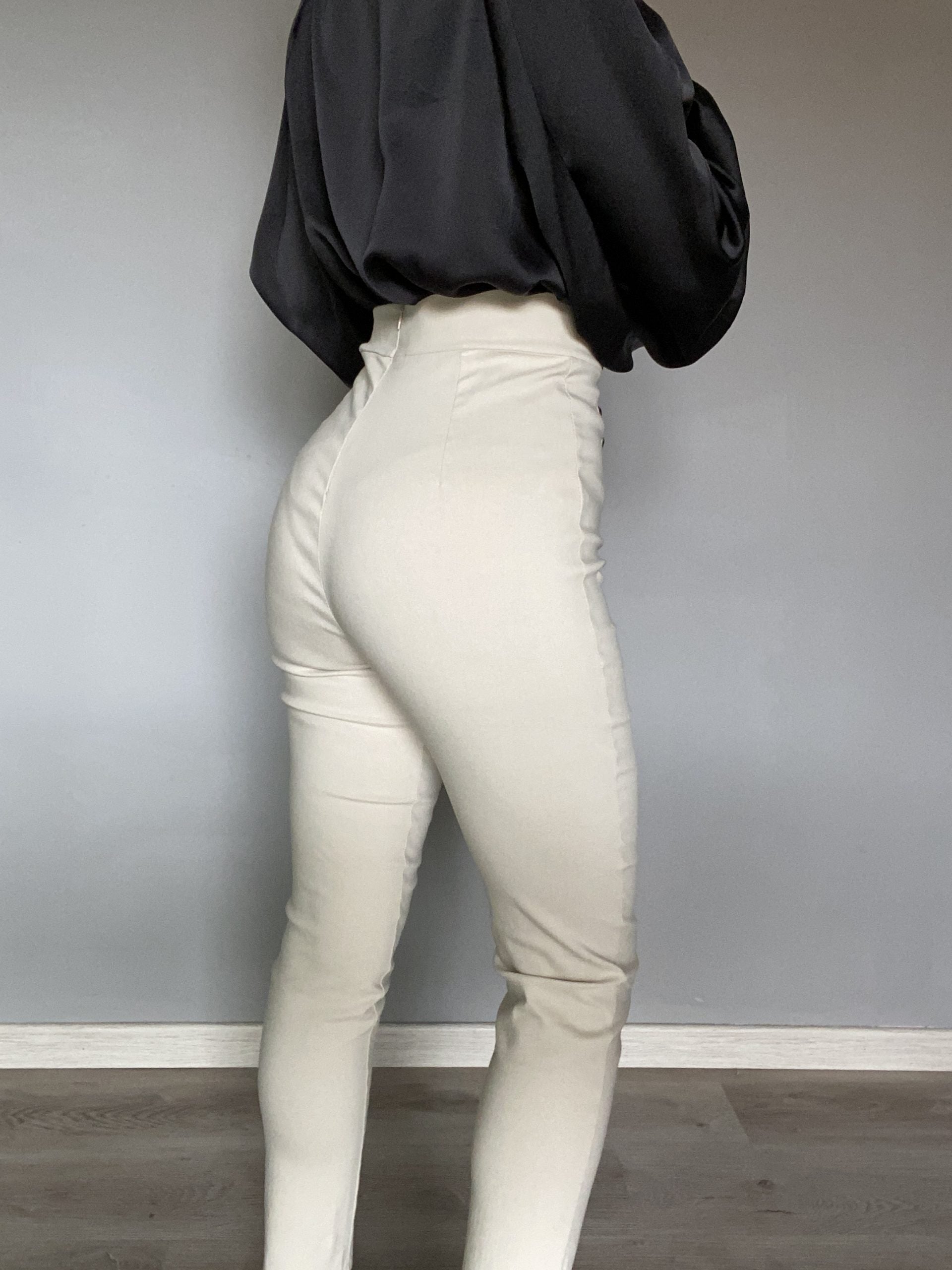Pantaloni Skinny Bottoni Gioiello - Bianco