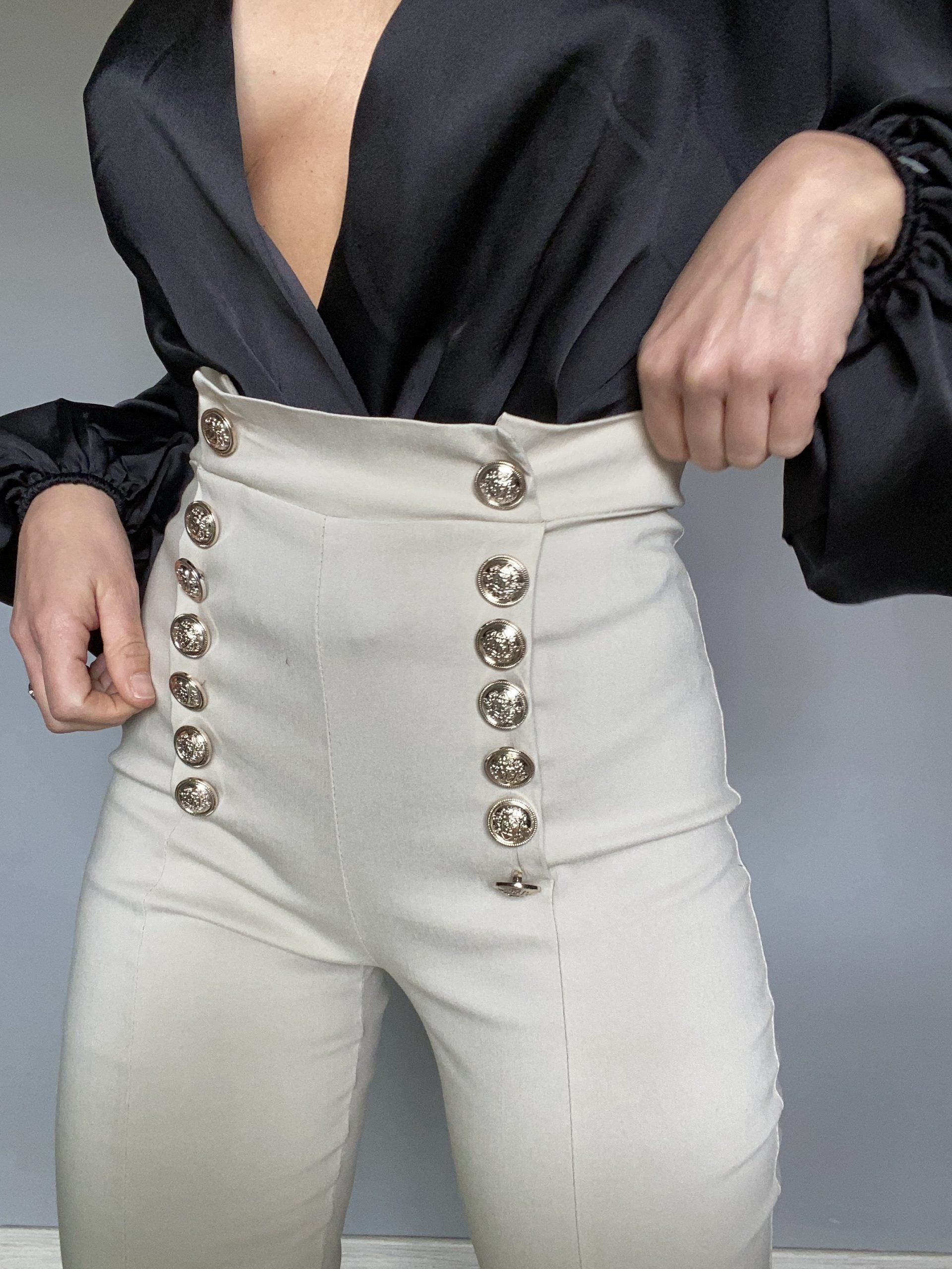 Pantaloni Skinny Bottoni Gioiello - Bianco