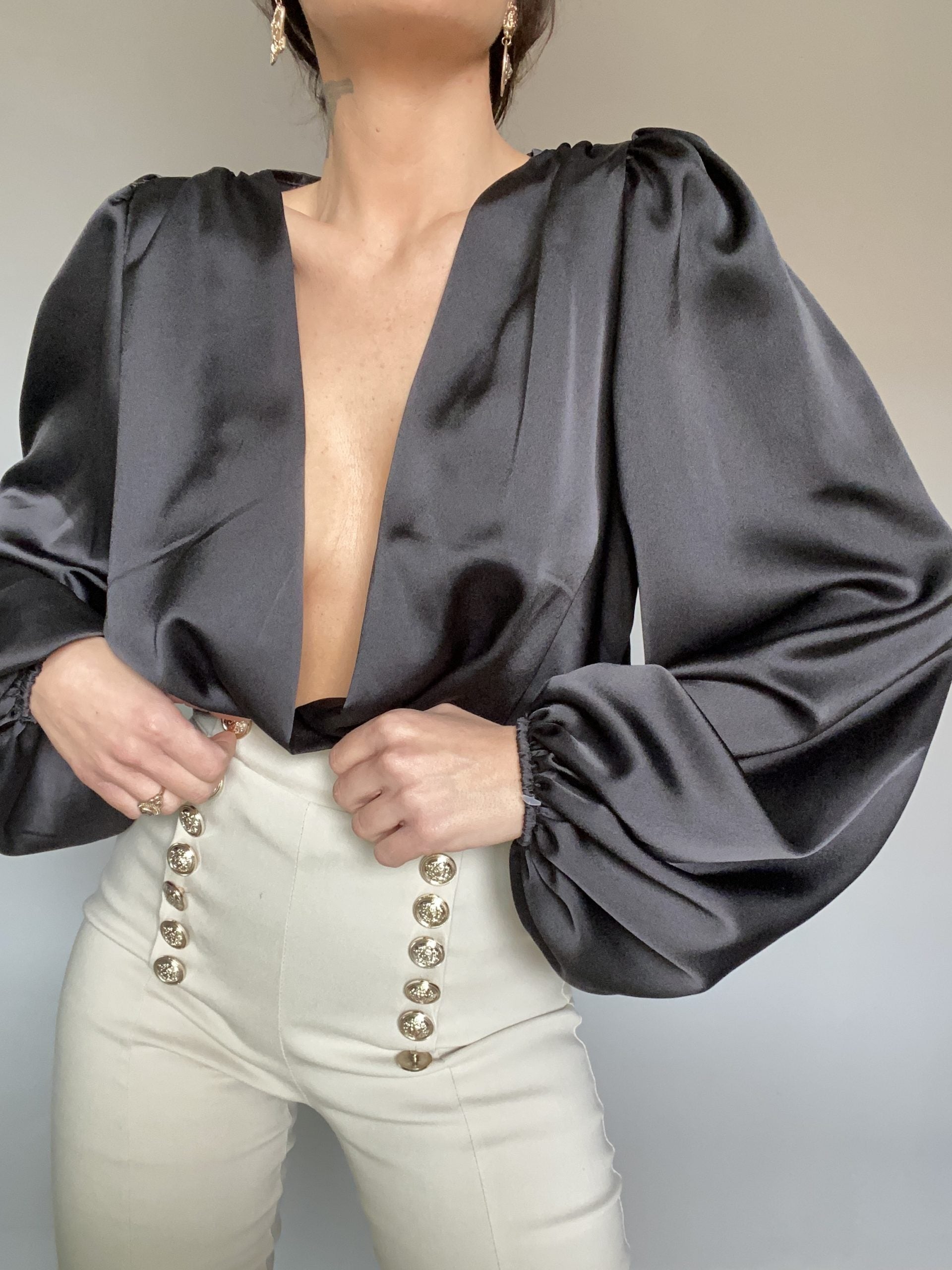 Pantaloni Skinny Bottoni Gioiello - Bianco