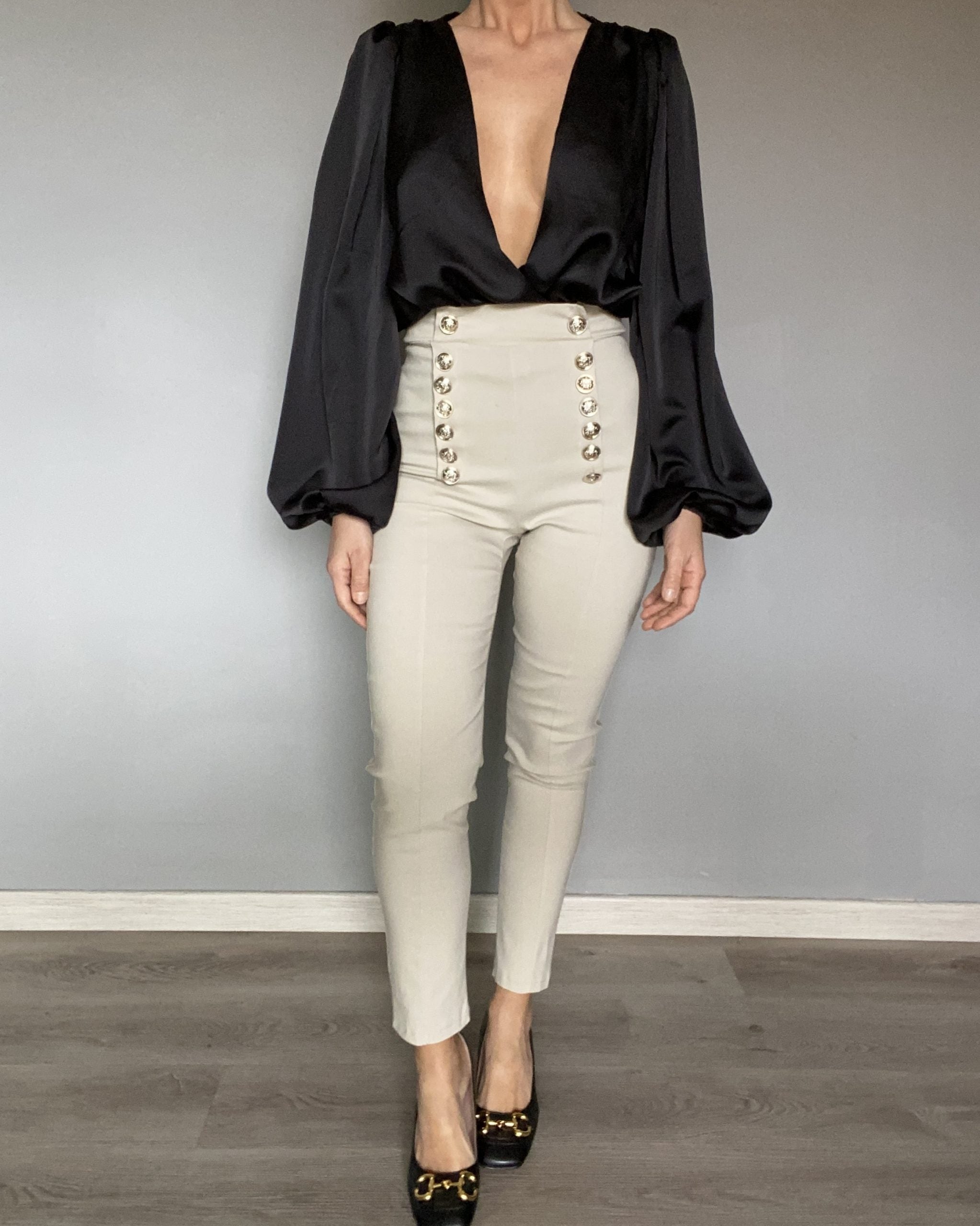 Pantaloni Skinny Bottoni Gioiello - Beige