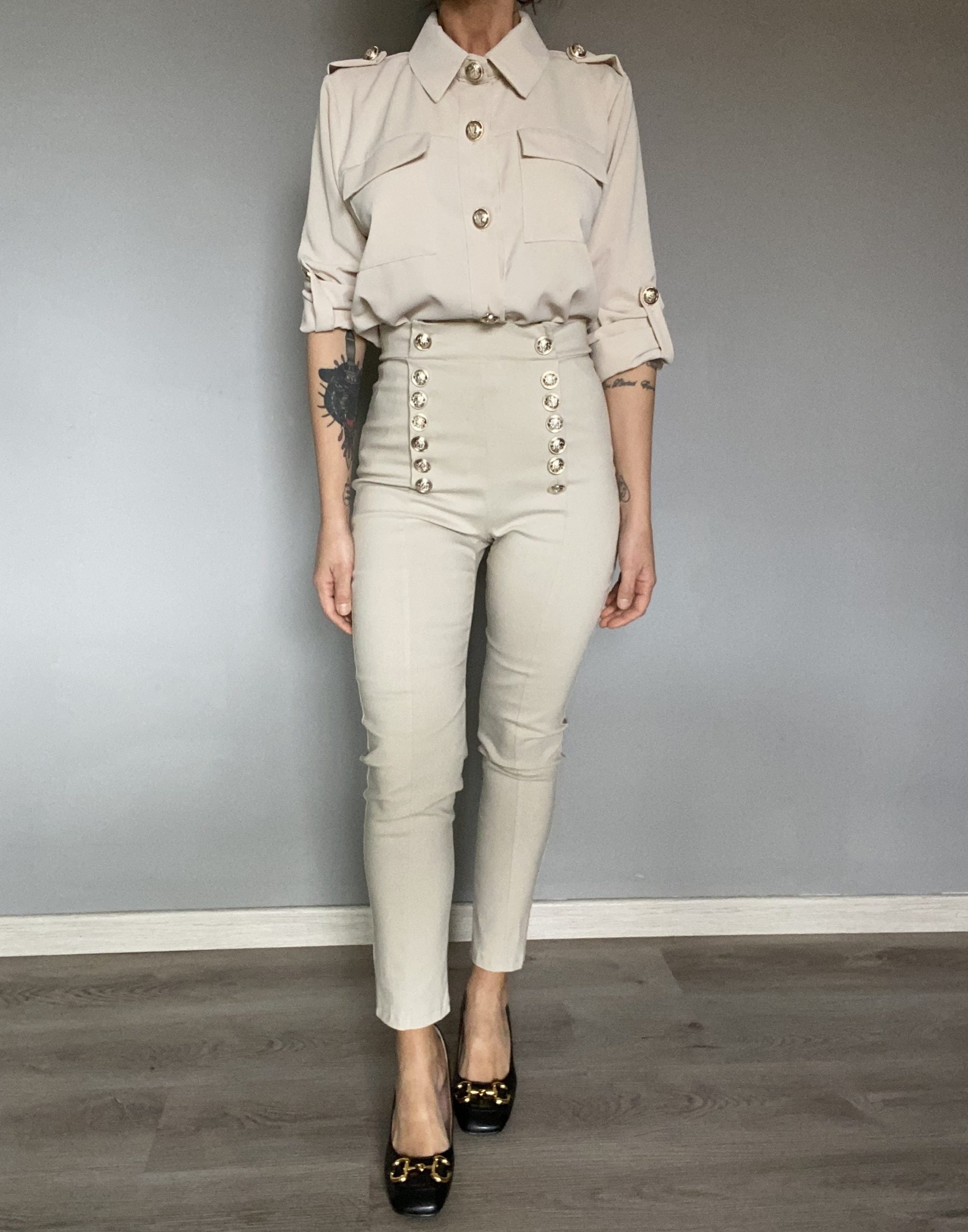 Pantaloni Skinny Bottoni Gioiello - Bianco