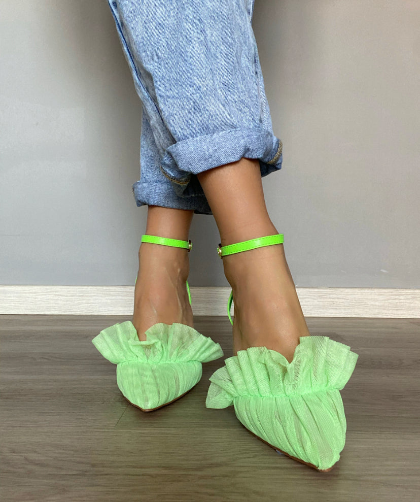 Decollete Drappeggio In Tulle  - Verde Fluo