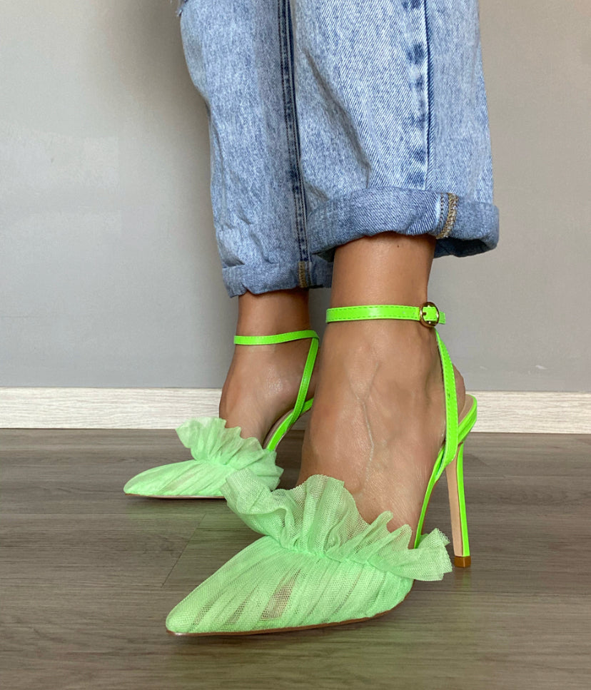 Decollete Drappeggio In Tulle  - Verde Fluo