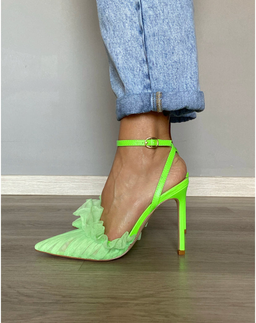 Decollete Drappeggio In Tulle  - Verde Fluo
