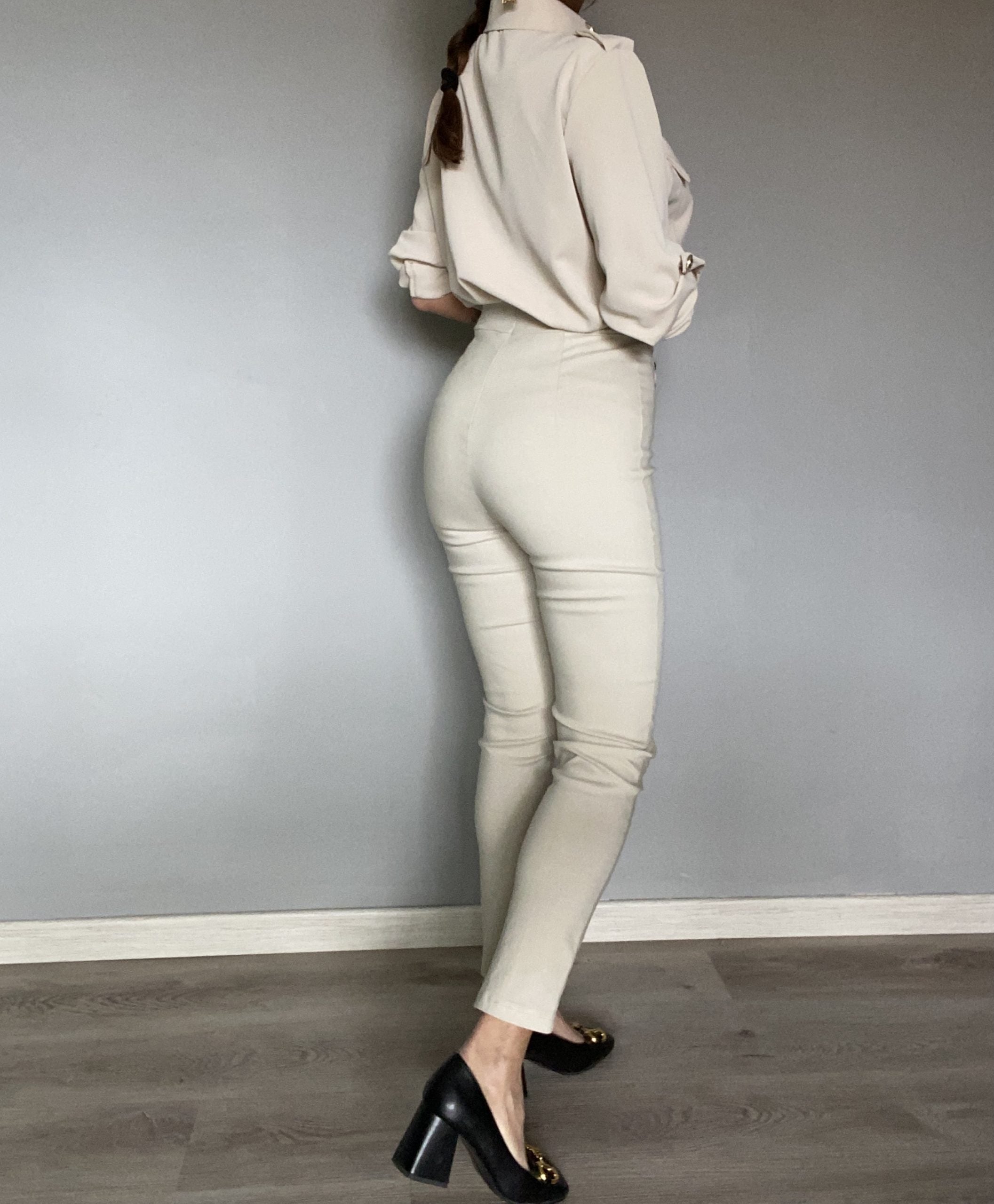 Pantaloni Skinny Bottoni Gioiello - Bianco