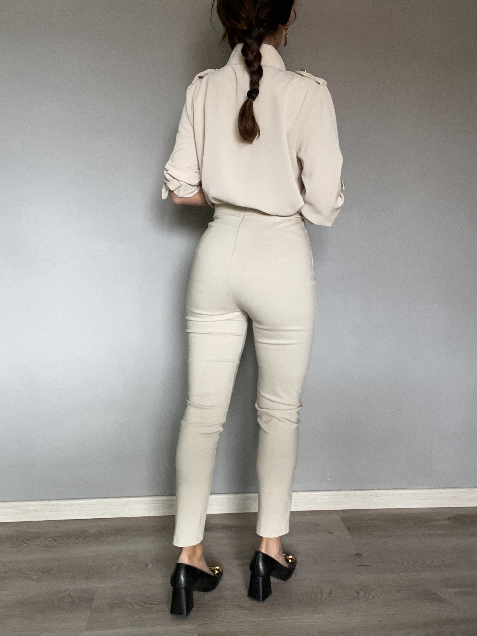 Pantaloni Skinny Bottoni Gioiello - Beige