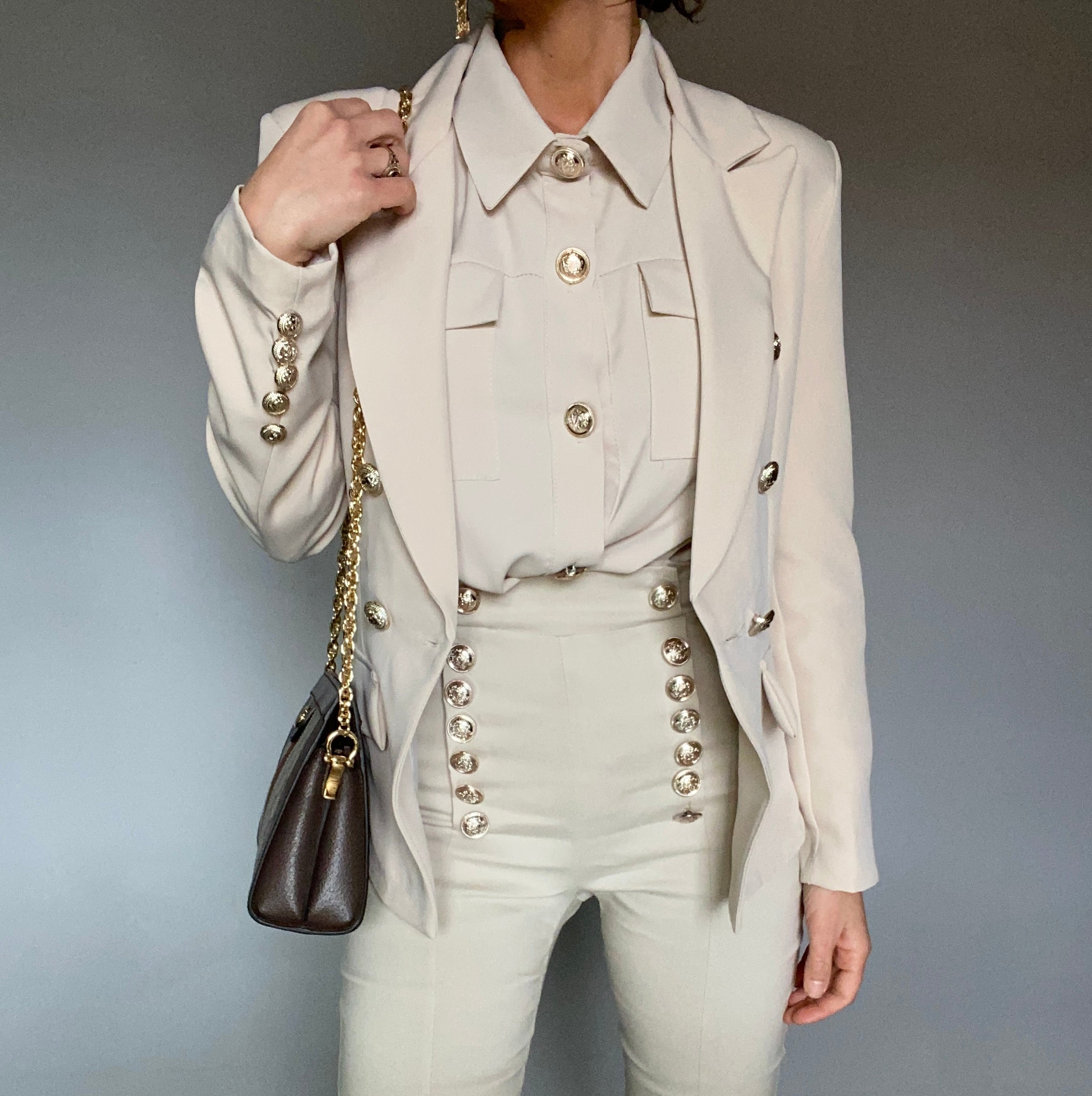 Pantaloni Skinny Bottoni Gioiello - Bianco