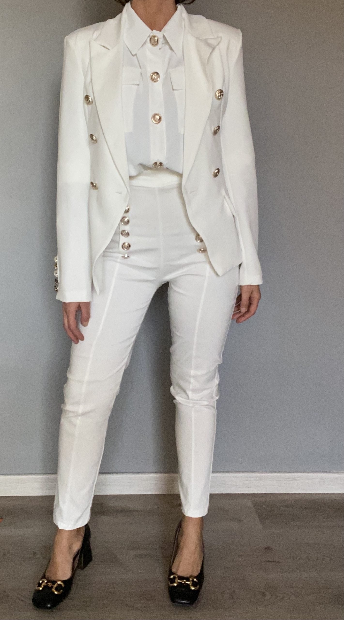 Pantaloni Skinny Bottoni Gioiello - Bianco