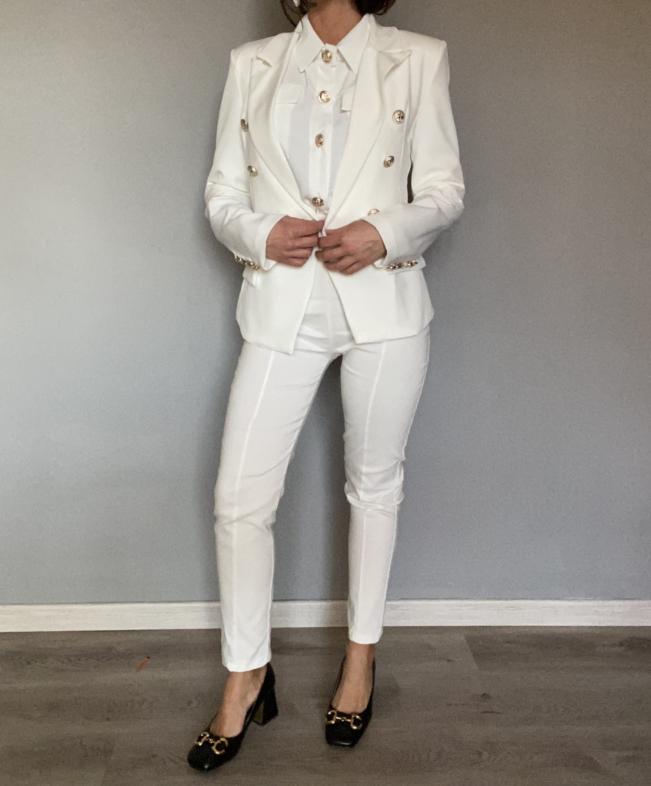 Pantaloni Skinny Bottoni Gioiello - Bianco