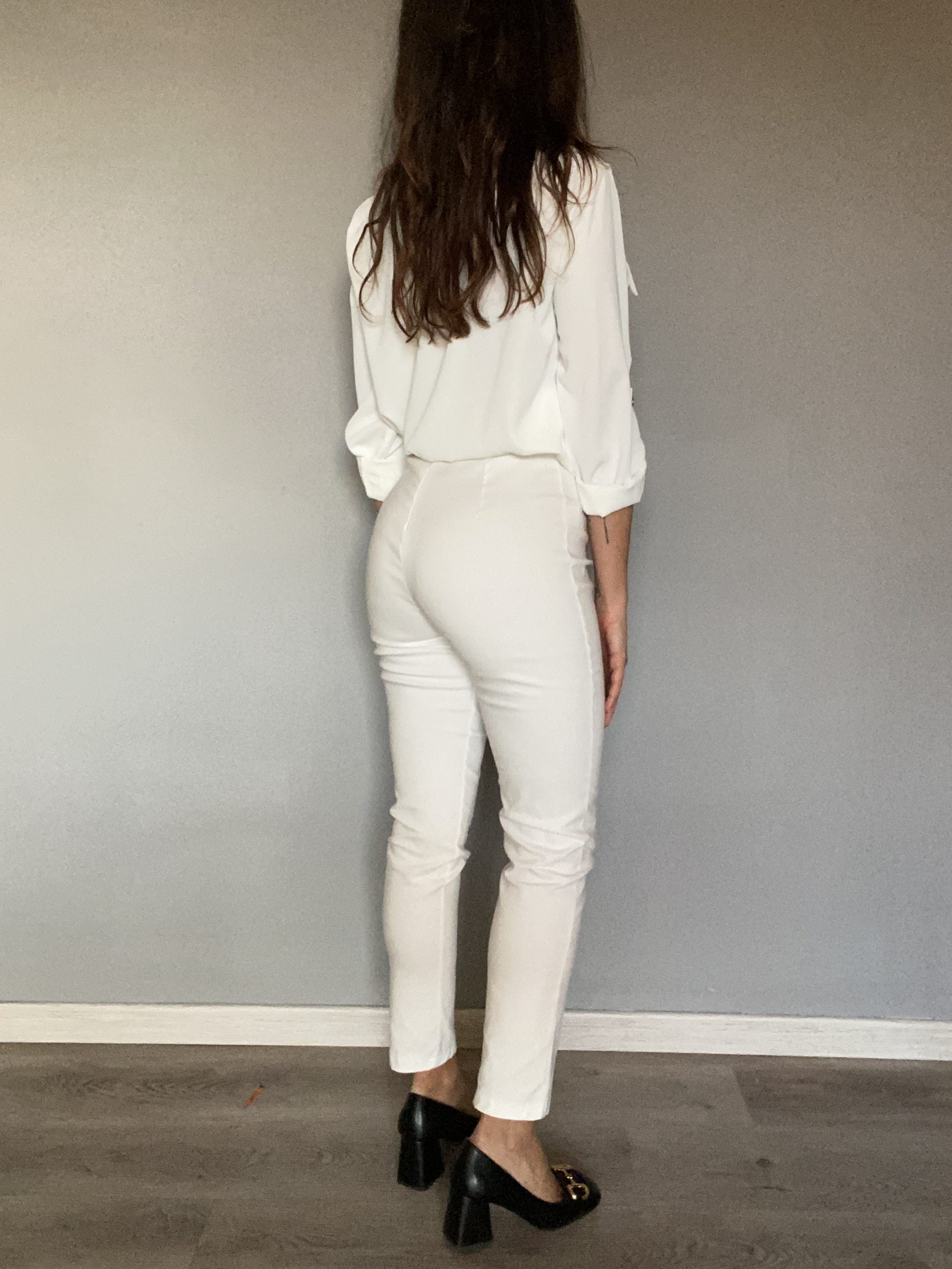 Pantaloni Skinny Bottoni Gioiello - Bianco