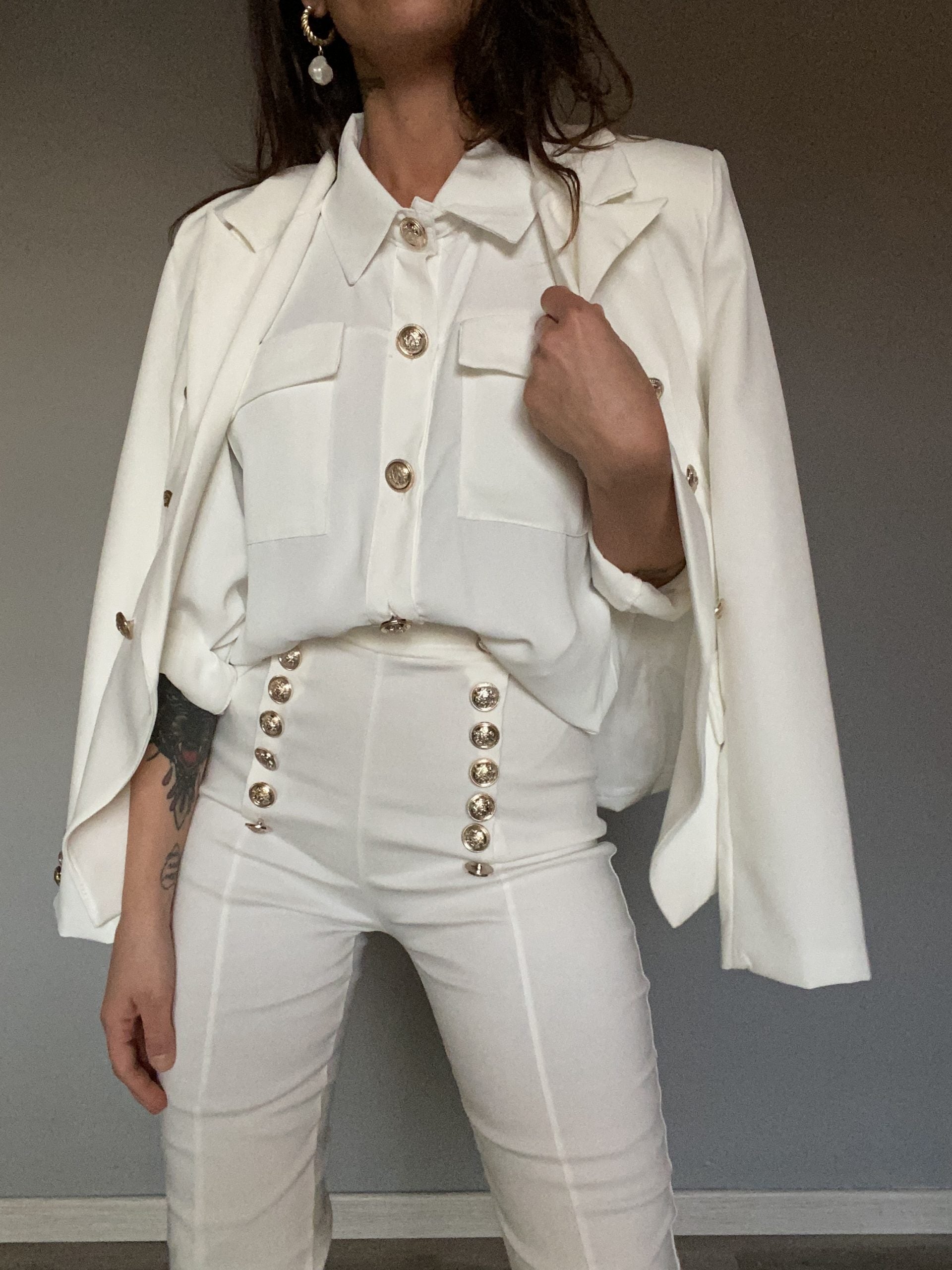Pantaloni Skinny Bottoni Gioiello - Bianco