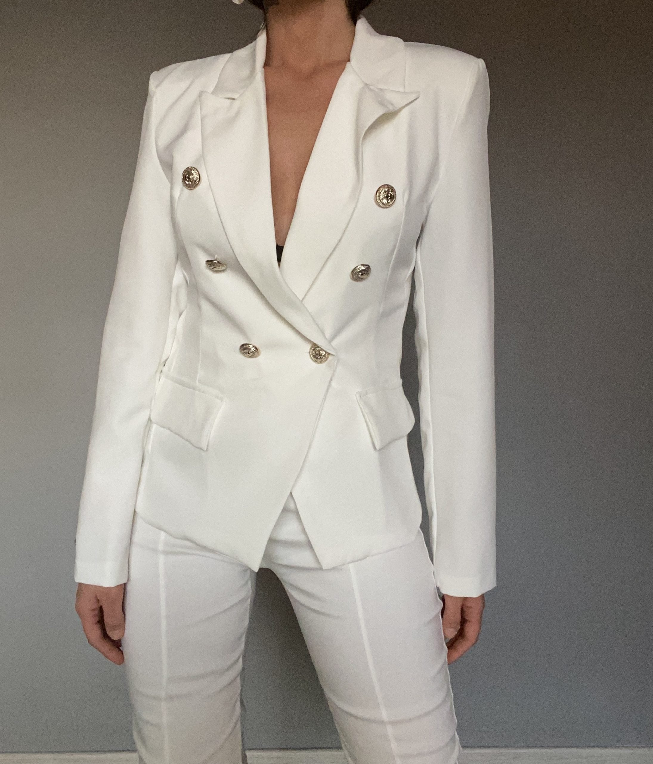 Pantaloni Skinny Bottoni Gioiello - Bianco