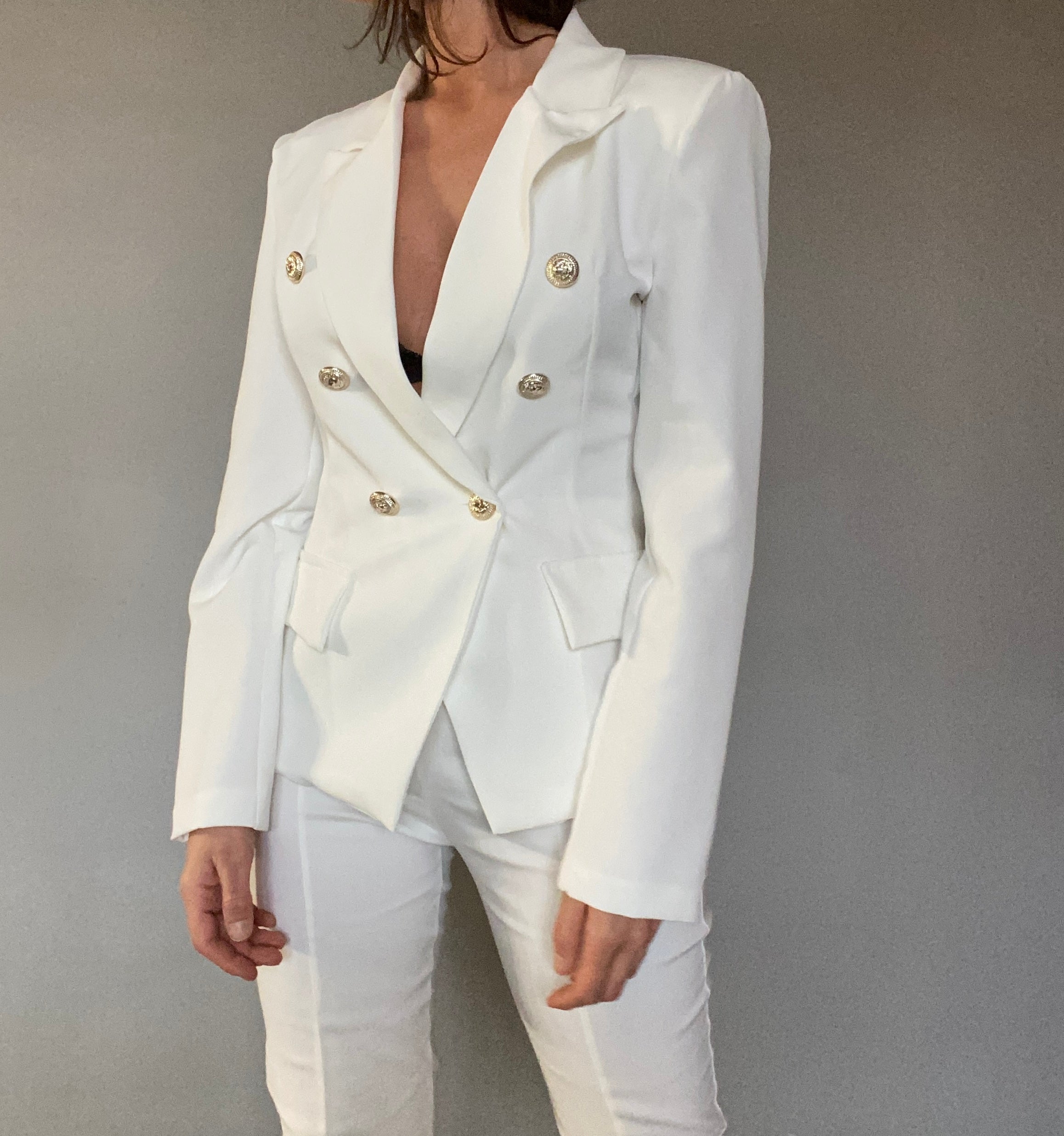 Pantaloni Skinny Bottoni Gioiello - Bianco
