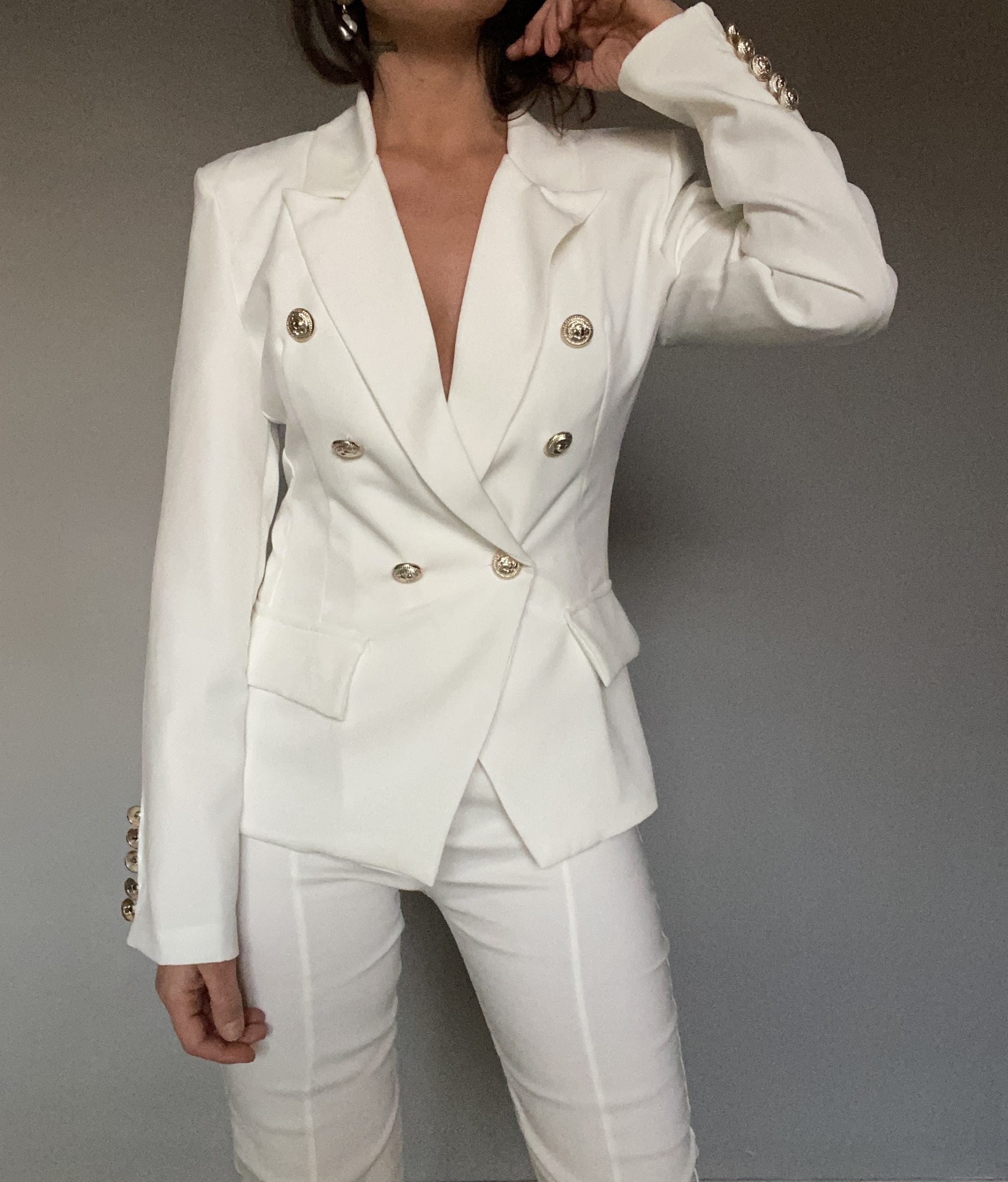 Blazer Completo Bottoni Gioiello - Bianco