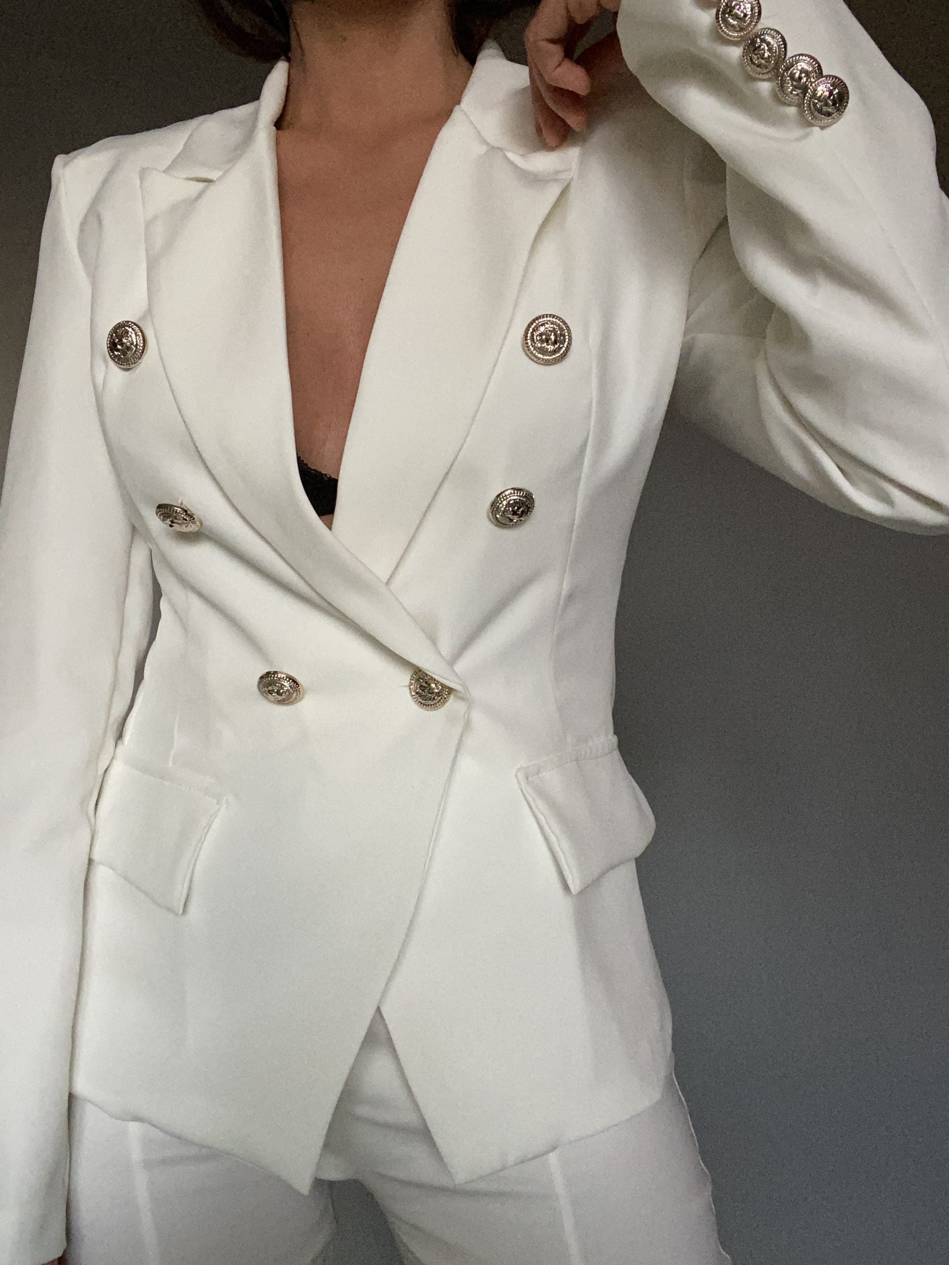 Blazer Completo Bottoni Gioiello - Bianco